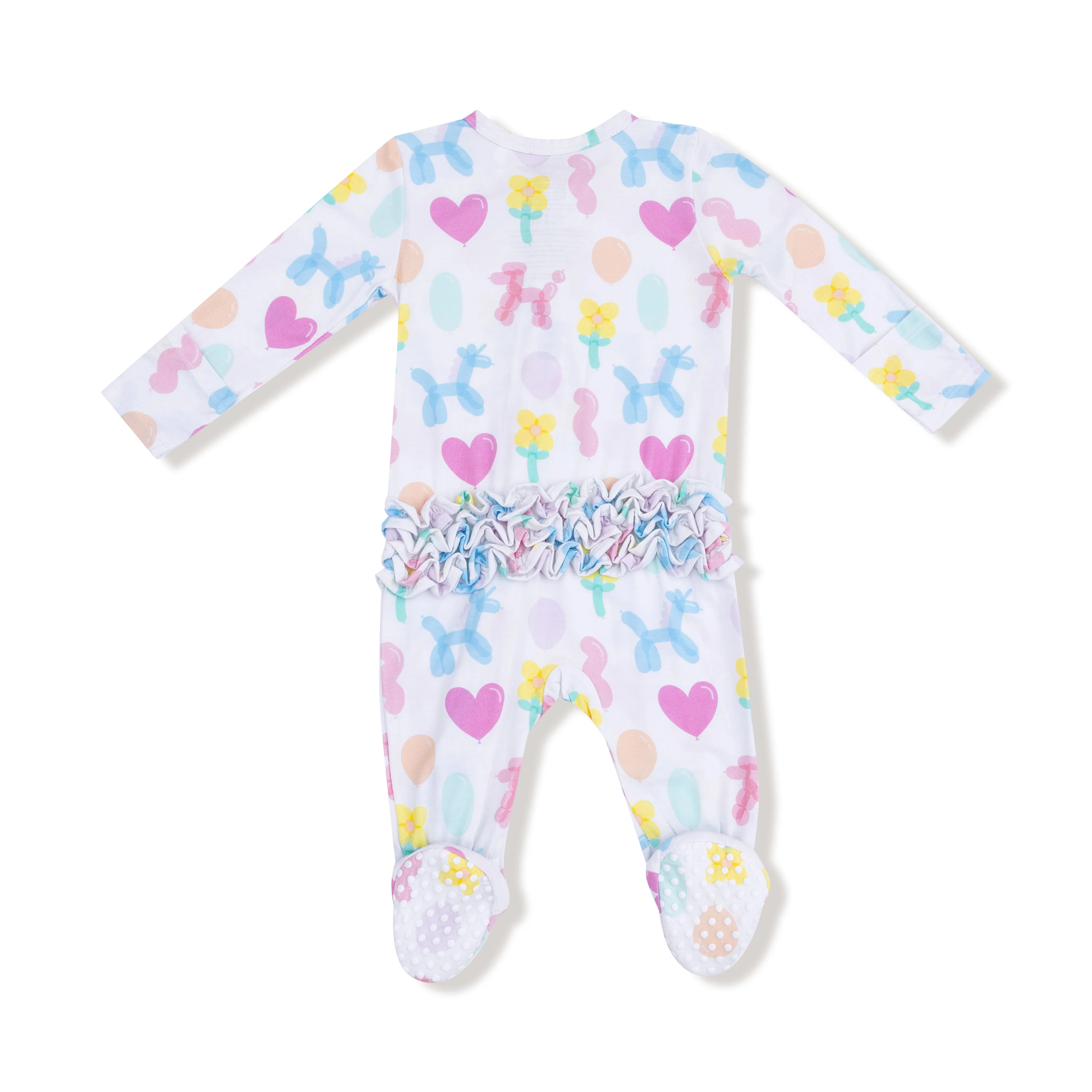 Balloon Animals - Pink - 2 Way Zipper Ruffle Back Footie - Image 3