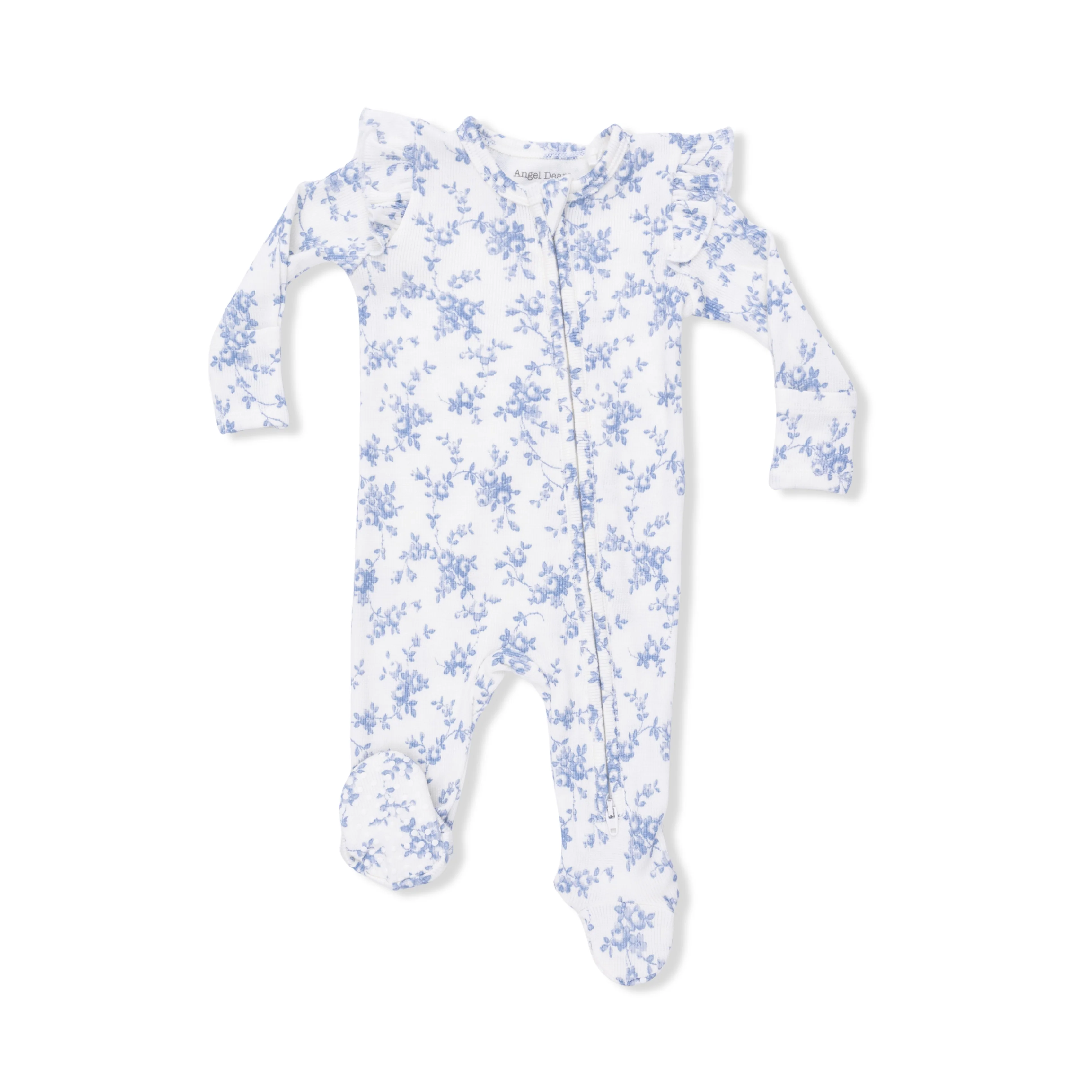 Baby Blue Vines Floral - 2 Way Ruffle Sleeve Zipper Footie - Image 2