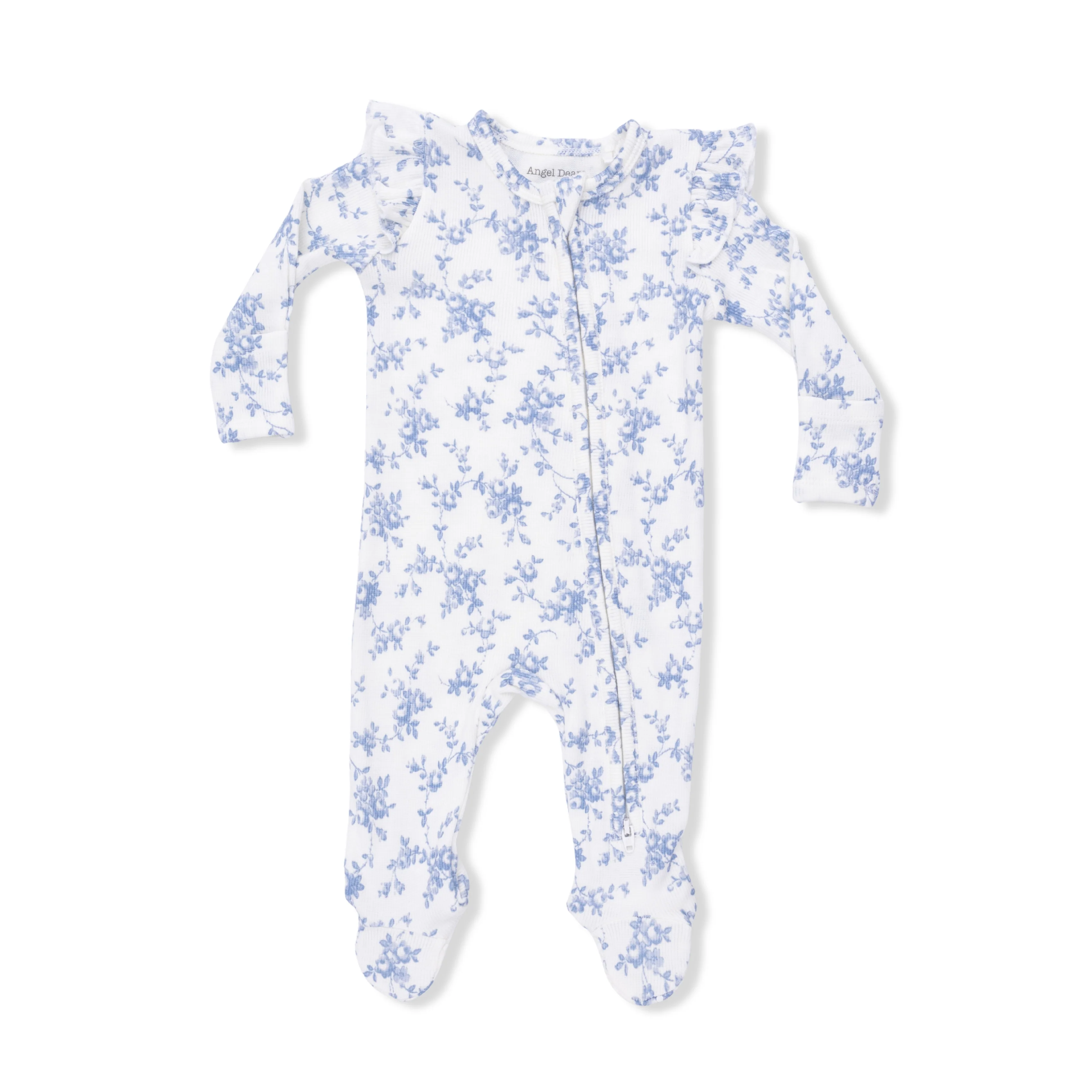 Baby Blue Vines Floral - 2 Way Ruffle Sleeve Zipper Footie - Image 4