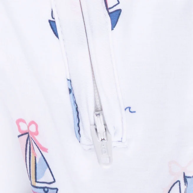 Bubbly Sailboats Pink - 2 Way Ruffle Back Zipper Footie - Image 7