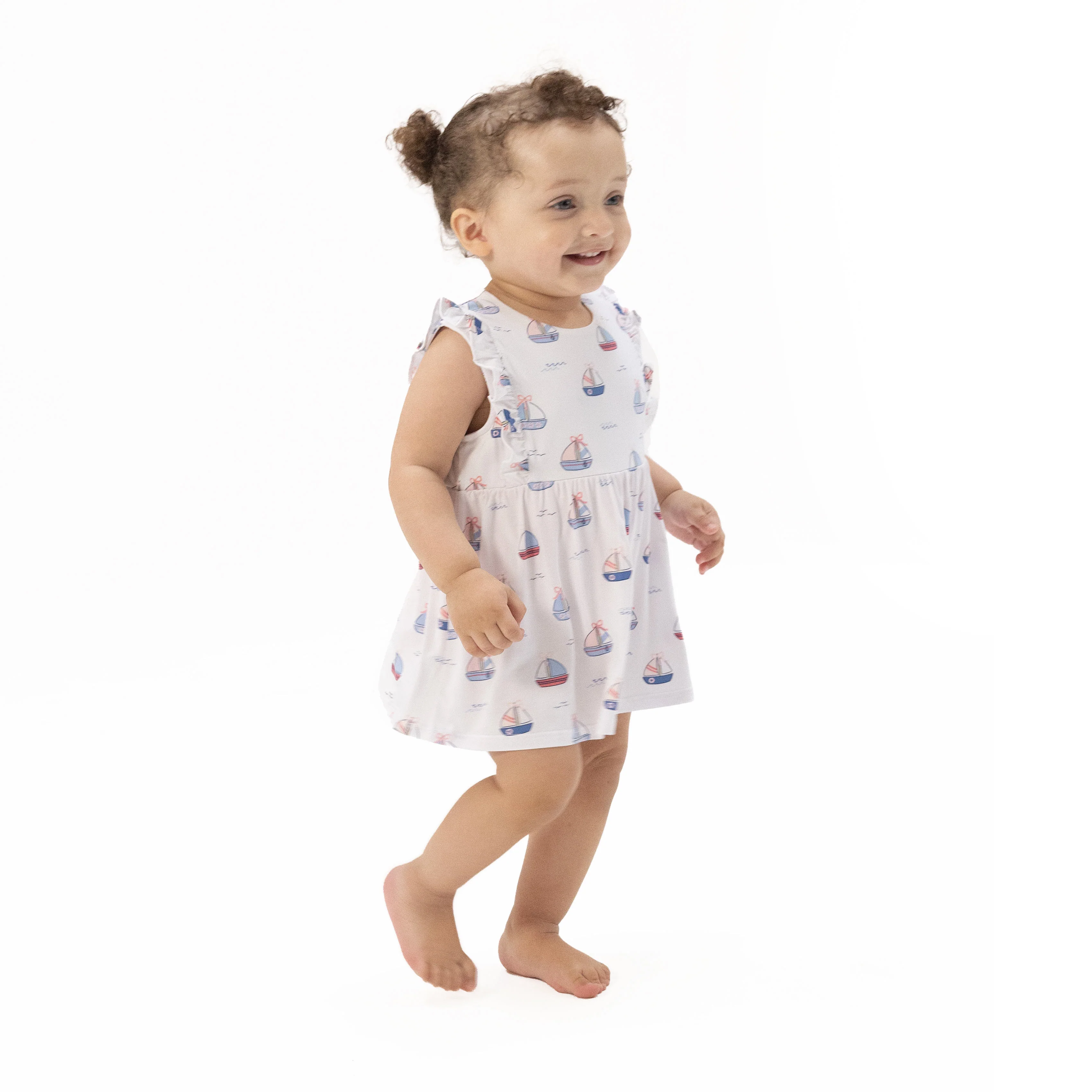 Bubbly Sailboats Pink - Ruffle Bodysuit Dress