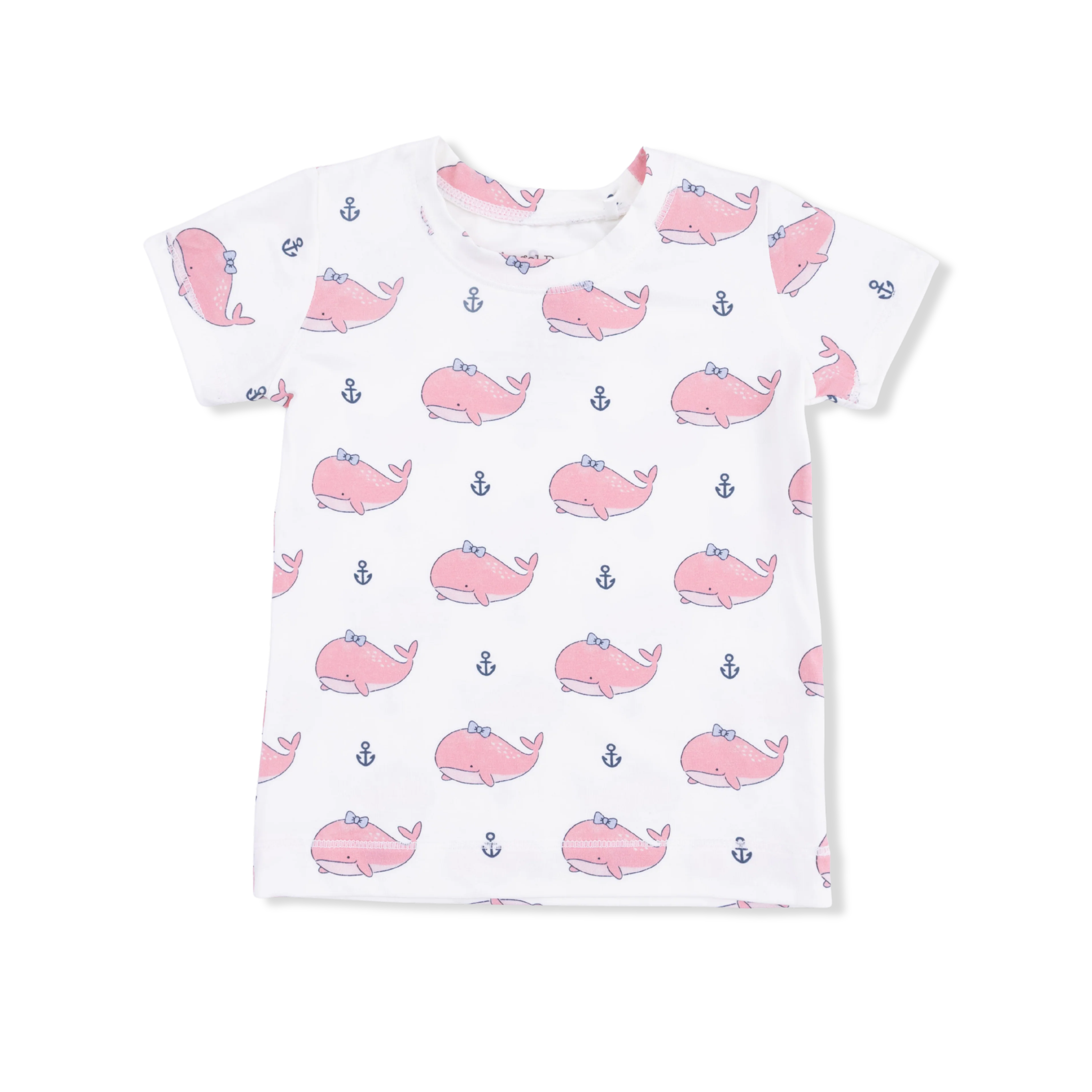 Bubbly Whale with Bow  Pink - Loungewear Short Set - Image 3
