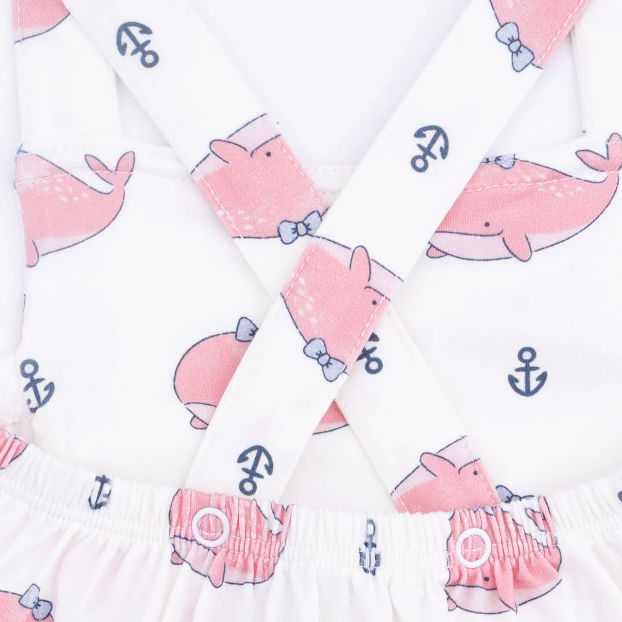 Bubbly Whale with Bow Pink - Ruffle Sunsuit - Image 4