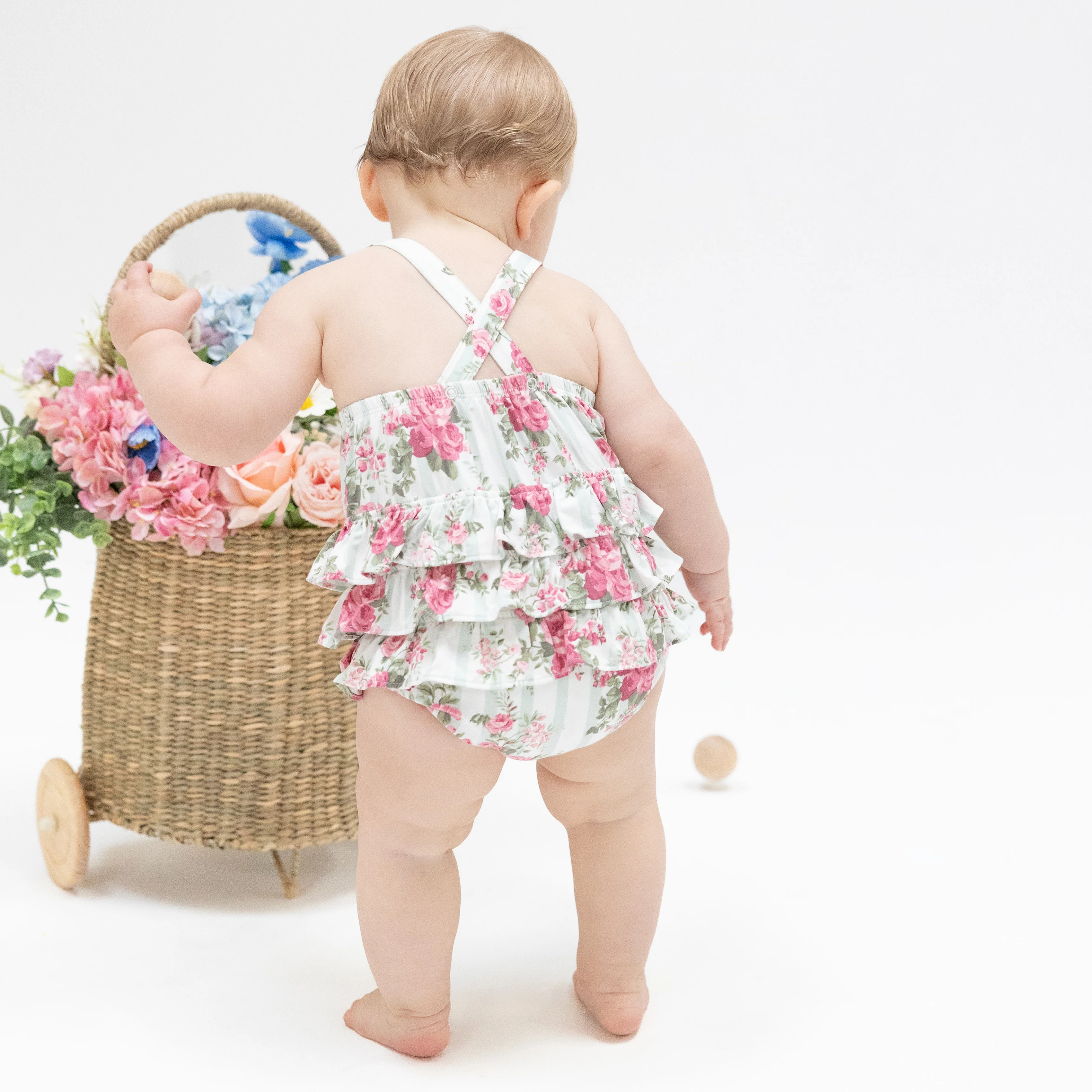 Cabbage Rose Stripe - Ruffle Sunsuit - Image 2