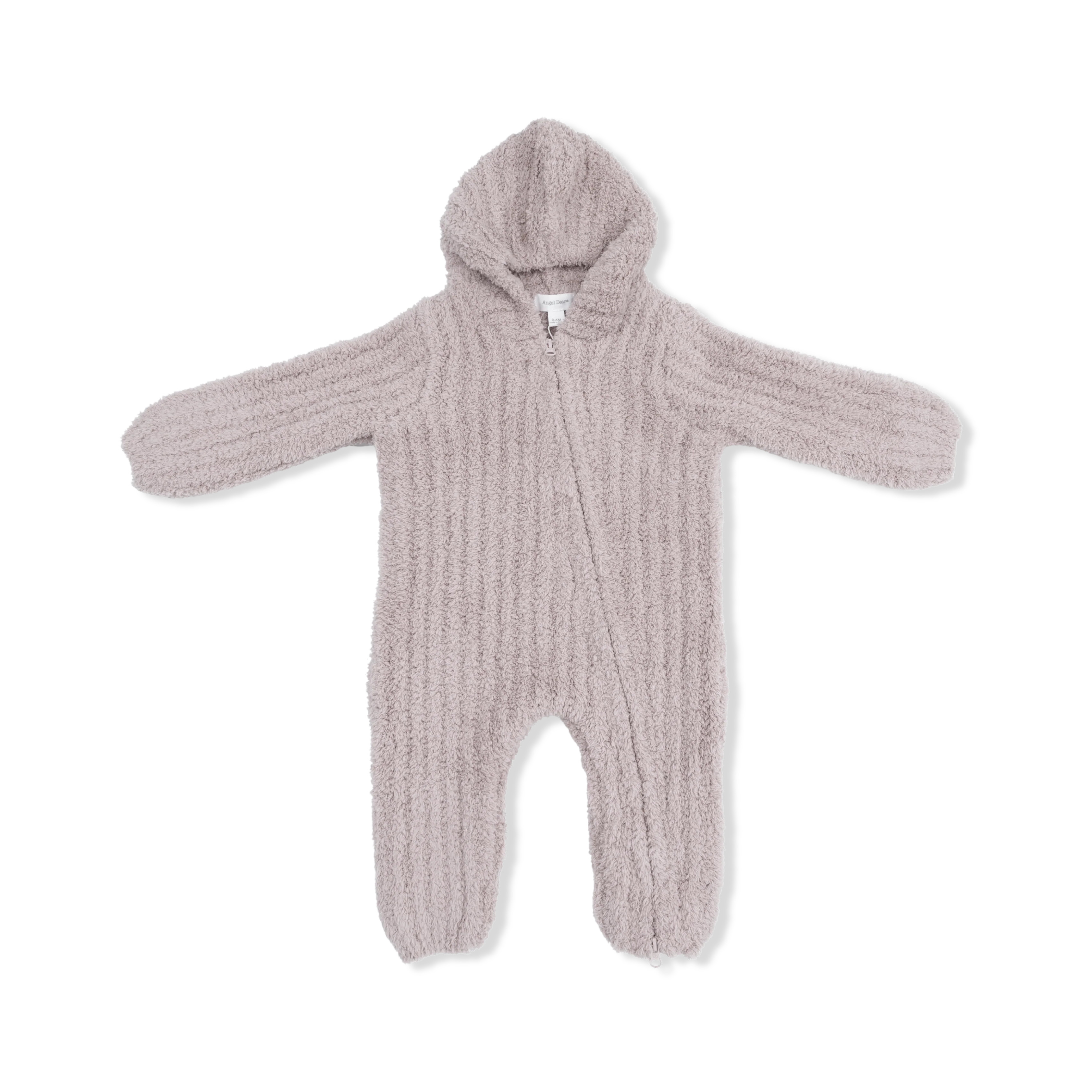 Chenille - Stone Hooded Romper with Striped Texture - Image 3