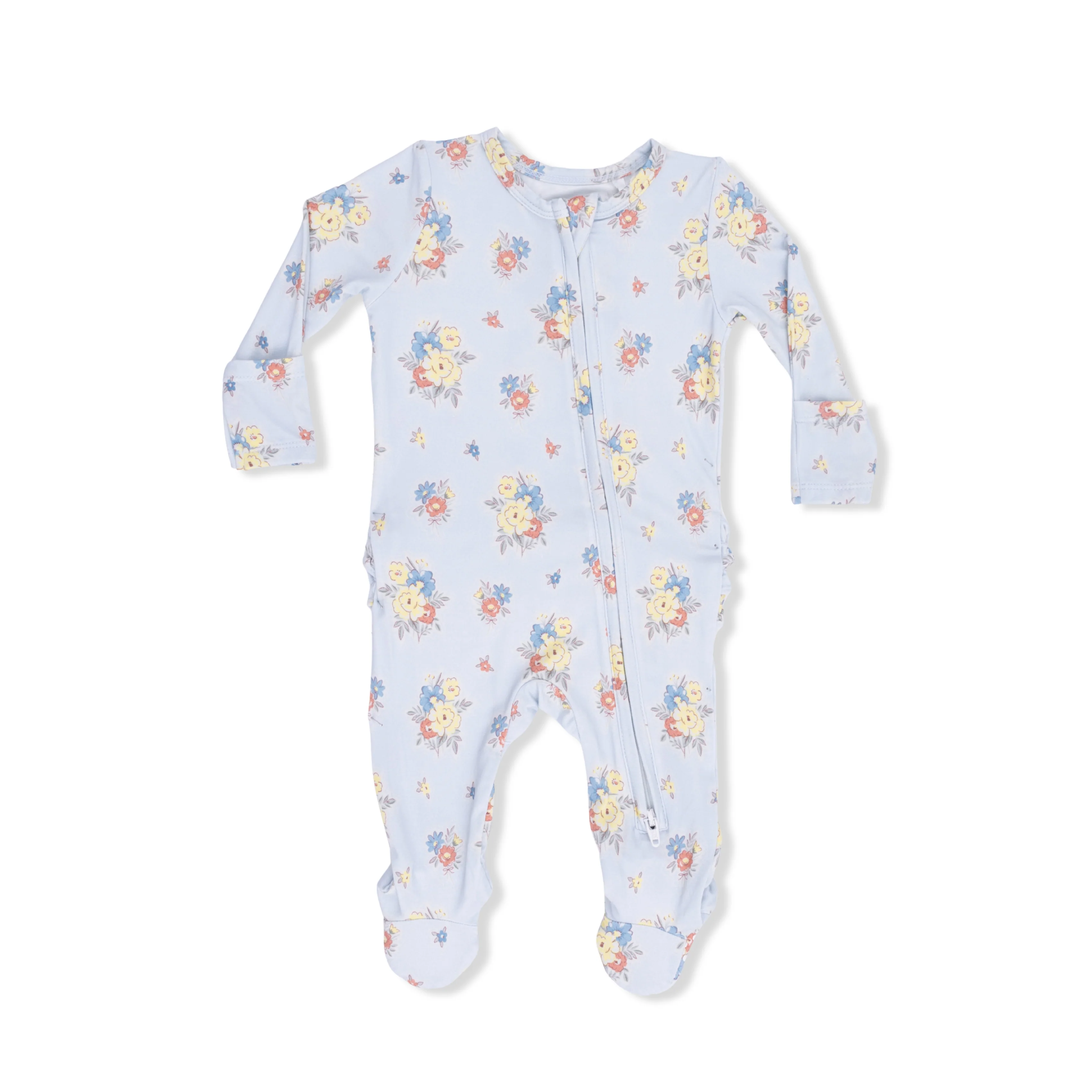 Country Stitch Floral - 2 Way Ruffle Back Zipper Footie - Image 2