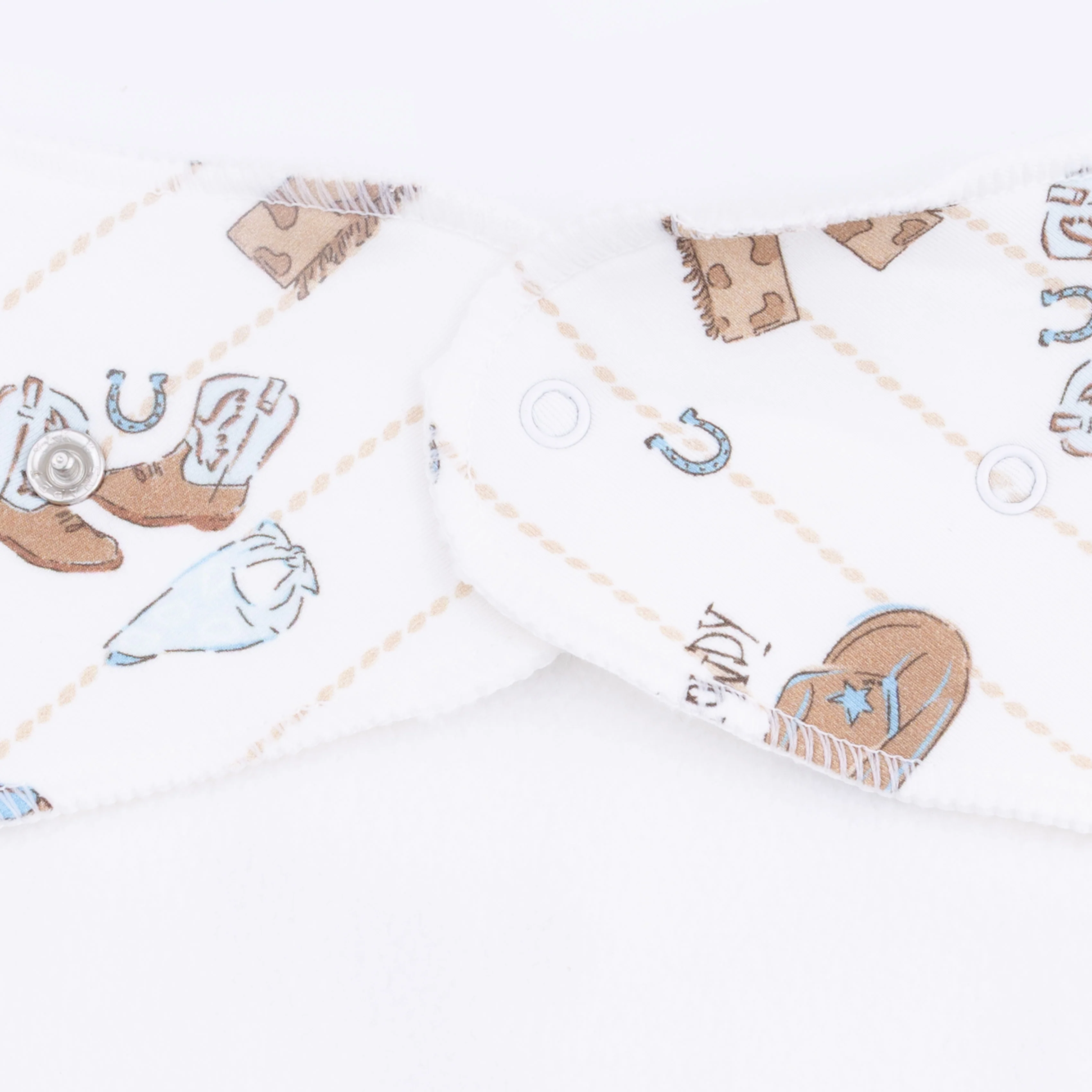 Cowboy Nursery -  2 Way Zipper Footie, Bandana Bib, & Swaddle Blanket Set - Image 9