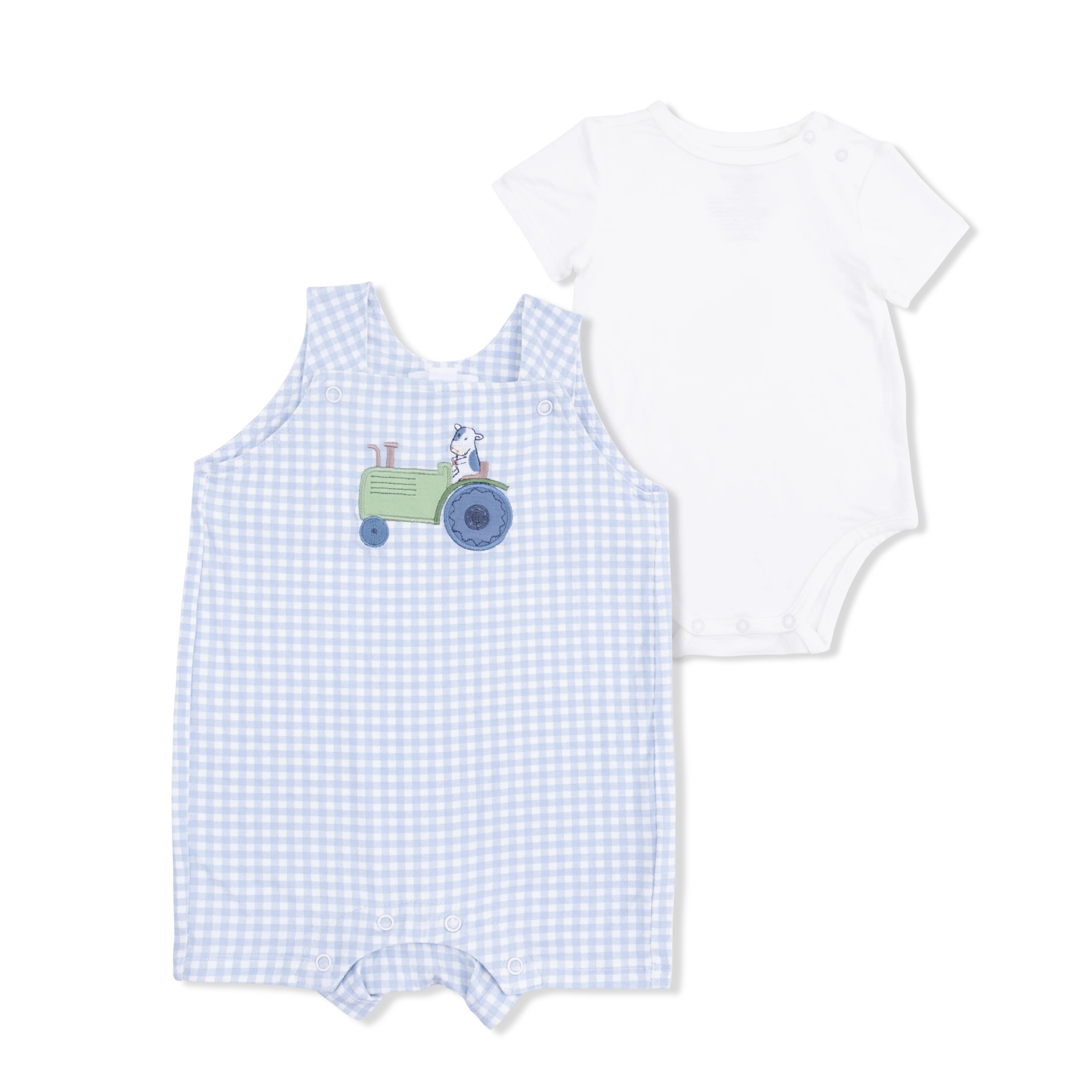 Cute Farm Animals Appliques - Overall Shortie with Short Sleeve Bodysuit - Image 2