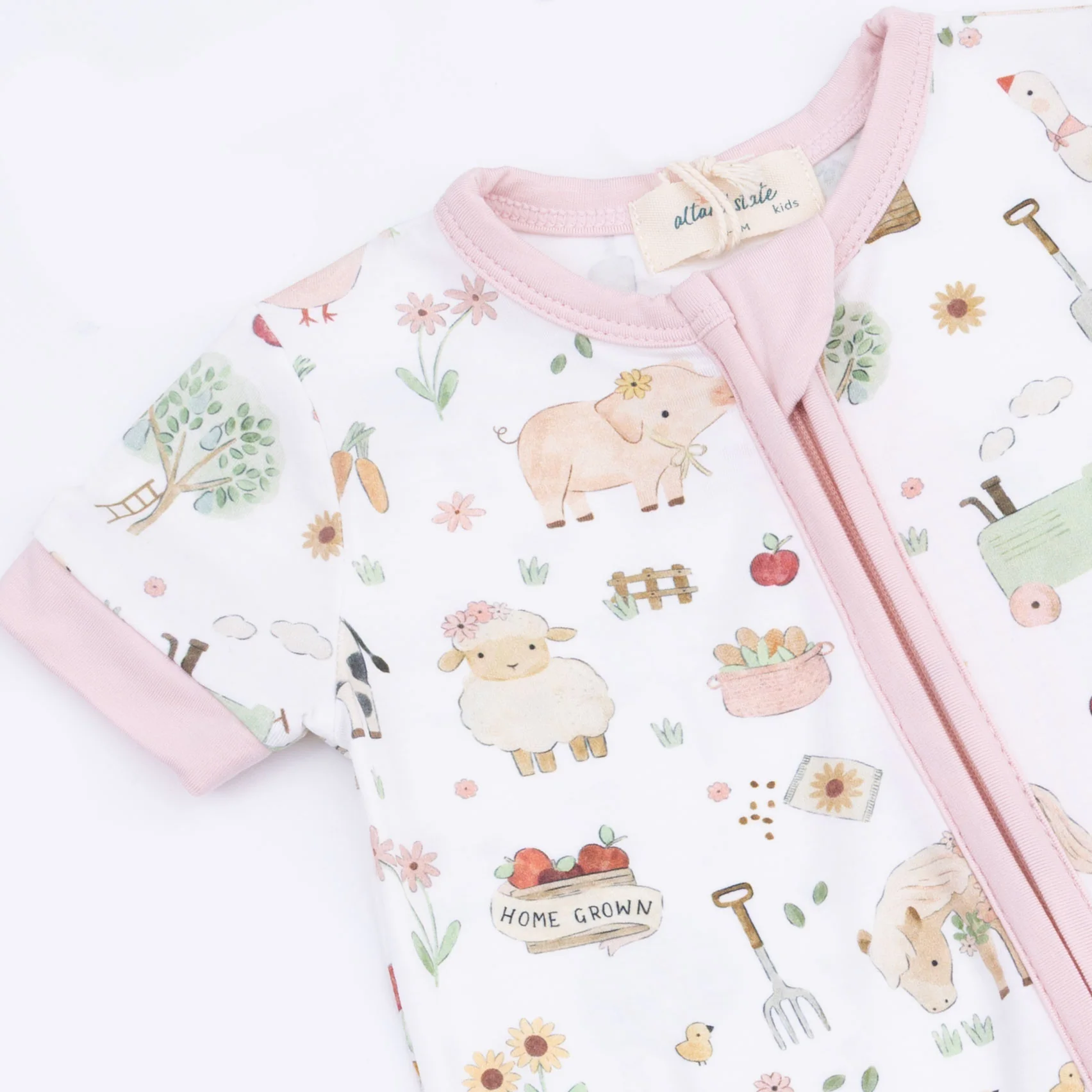 Cute Farm Animals Pink - Shortie 2 Way Zipper Romper - Image 4