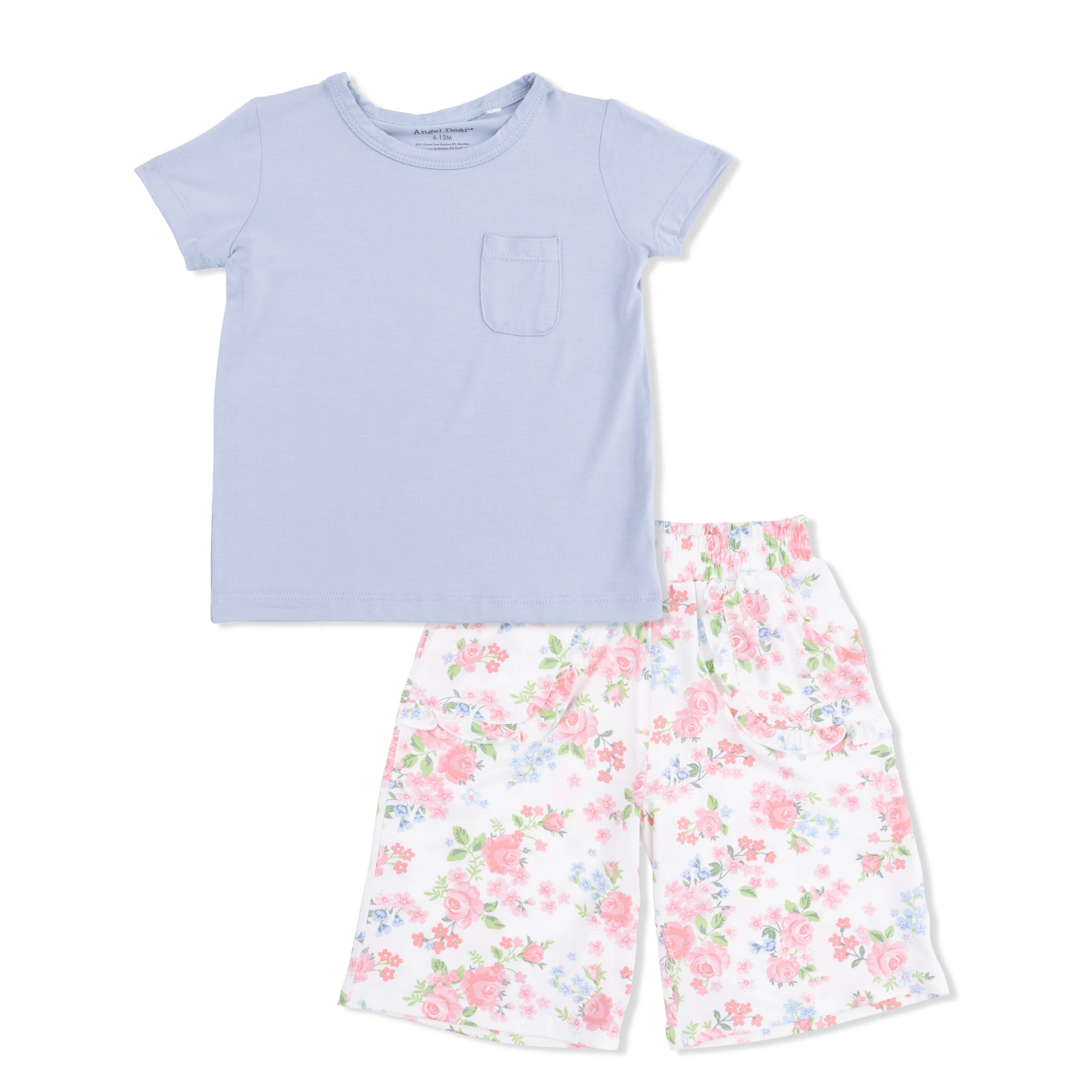 Cute Little Roses - Short Sleeve Shirt with Wide Leg Pant