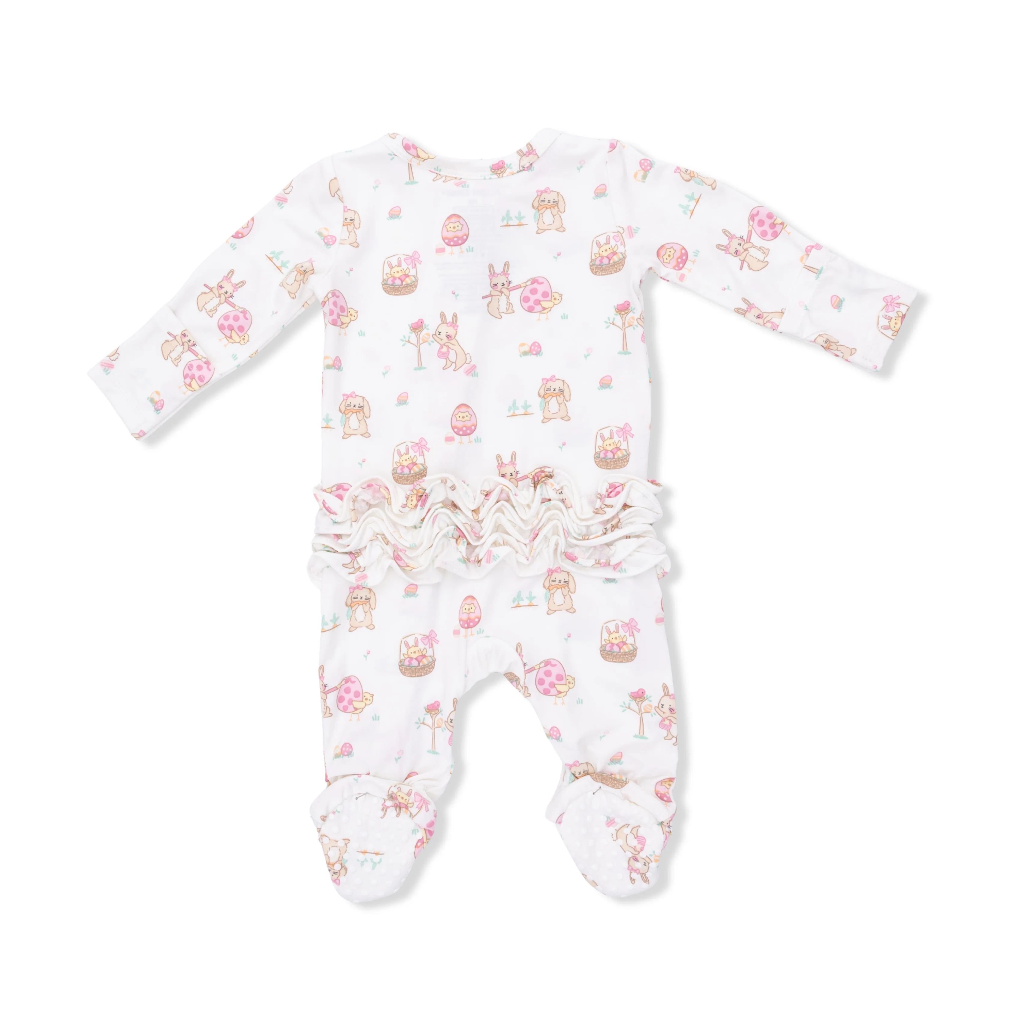 Easter Egg Hunt Pink - 2 Way Ruffle Back Zipper Footie - Image 3