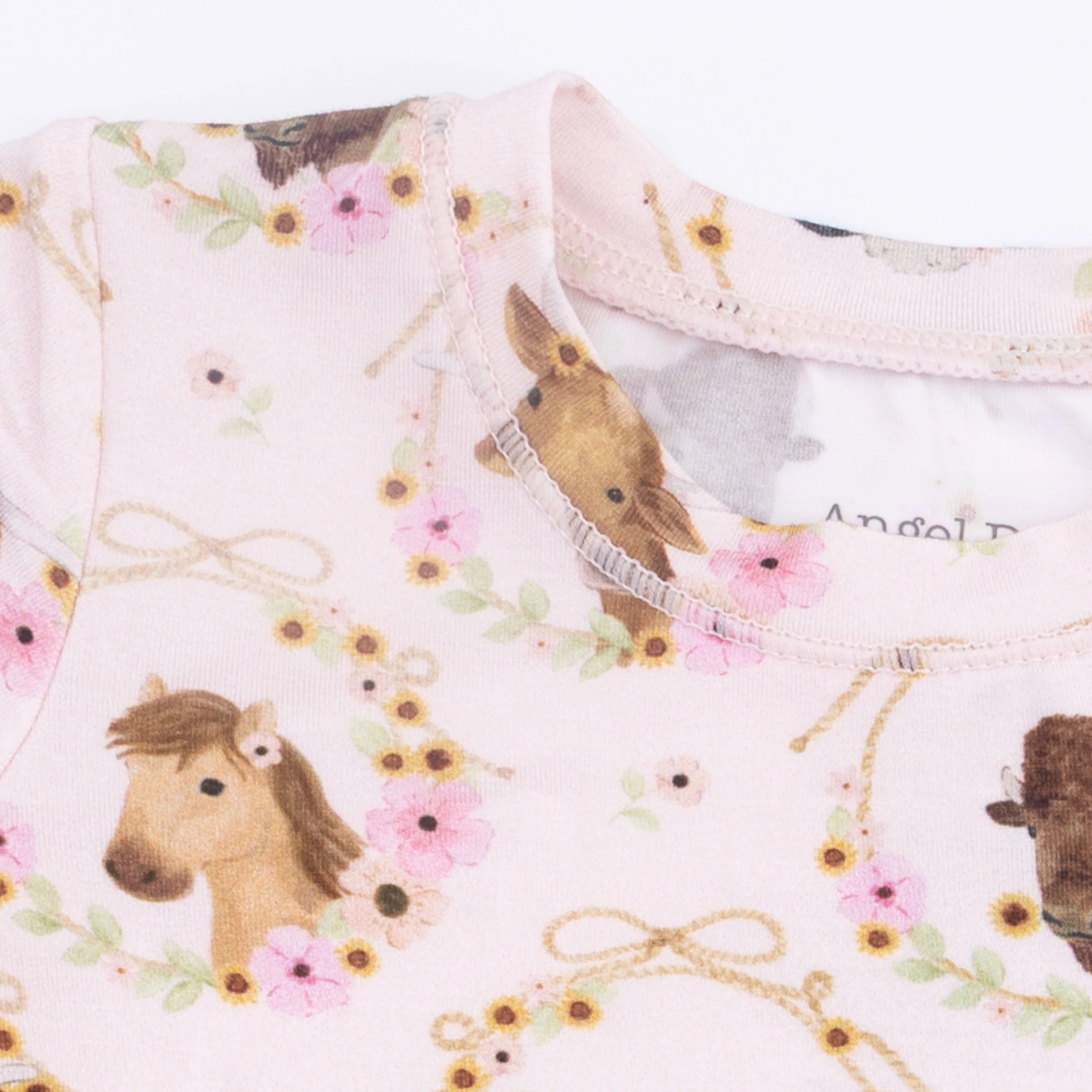 Farm Animals Floral Cameos Pink - Short Sleeve Loungewear Set - Image 5