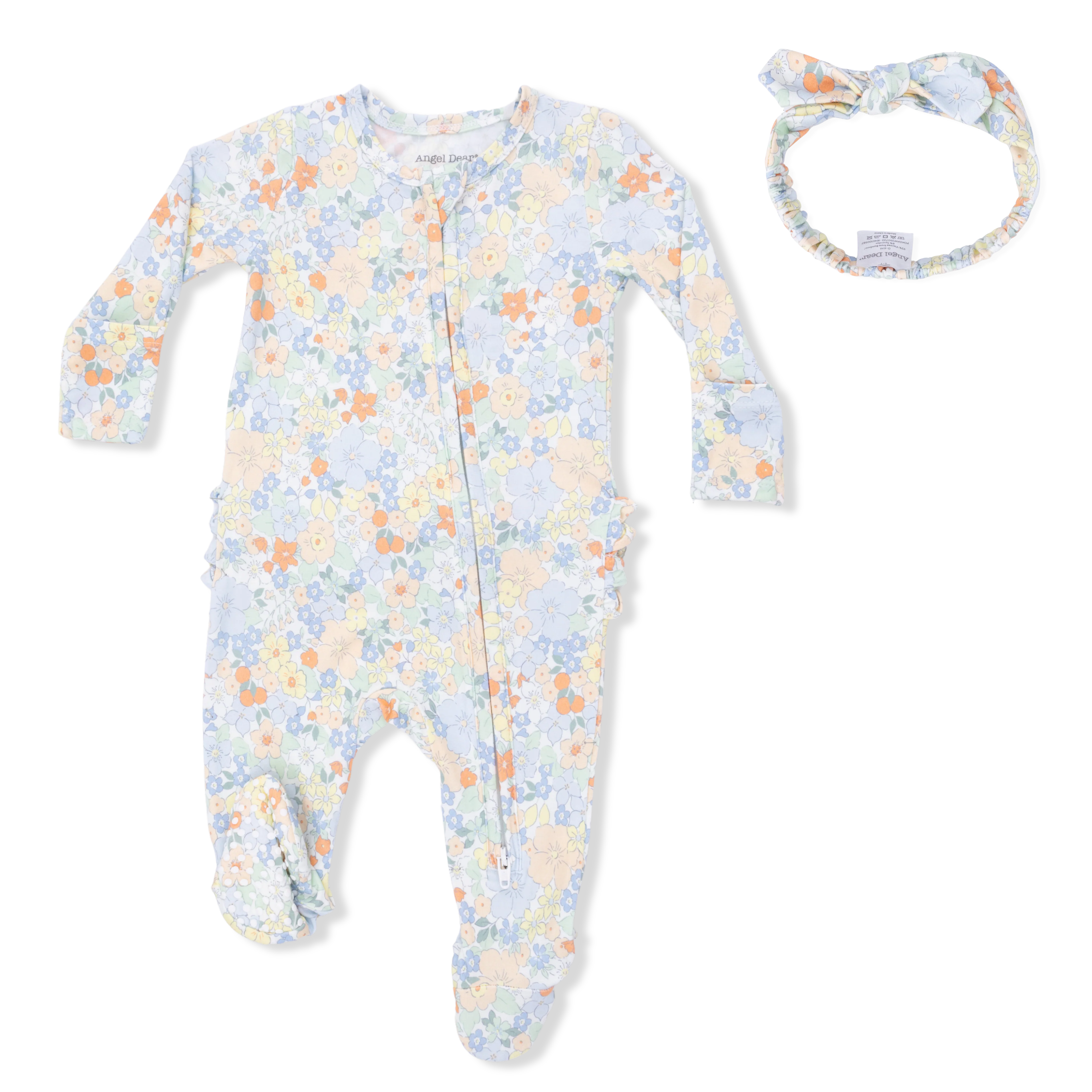 Georgia Floral - 2 Way Ruffle Back Zipper Footie & Headband Set