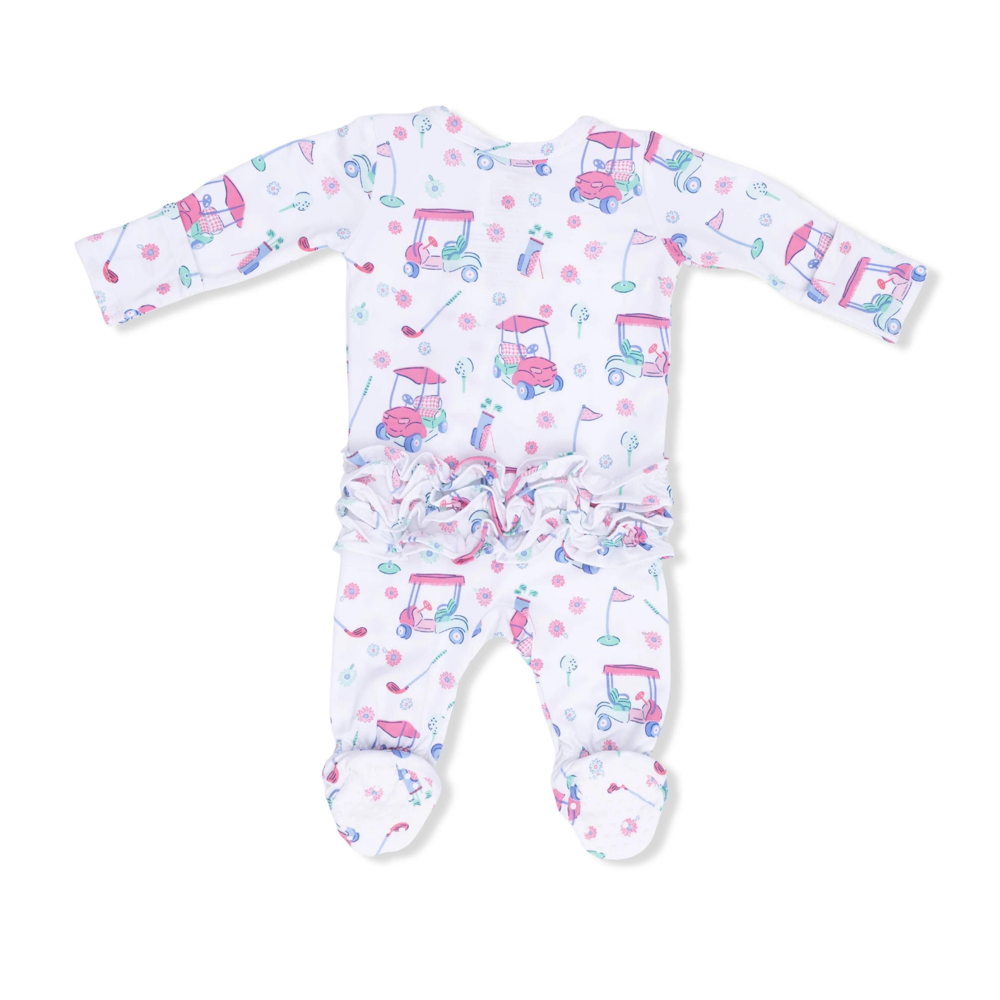 Golf Carts and Flowers - 2 Way Ruffle Back Zipper Footie - Image 3