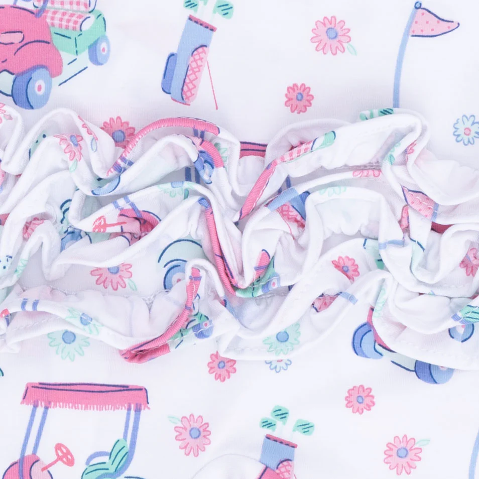 Golf Carts and Flowers - 2 Way Ruffle Back Zipper Footie - Image 4