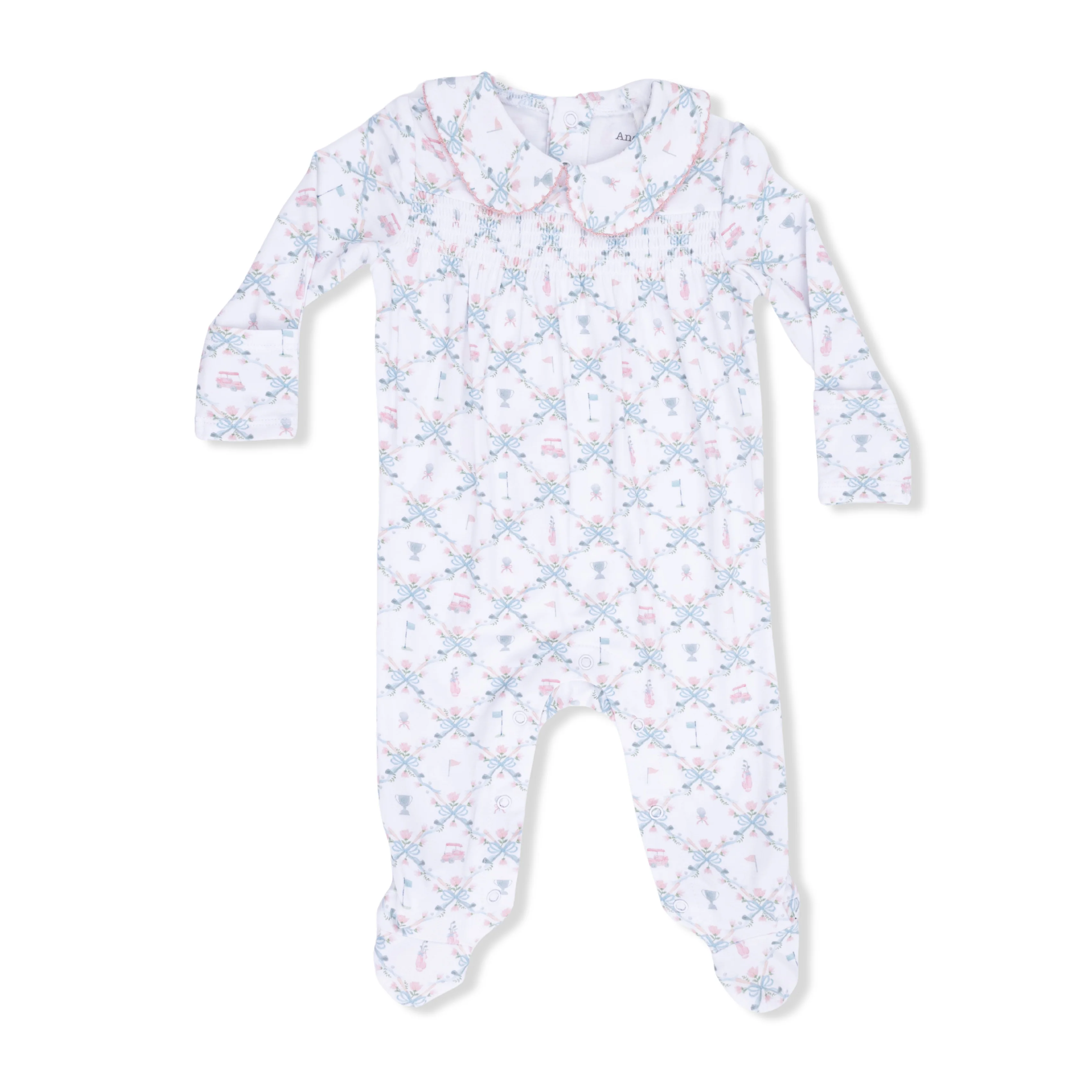 Golf Trellis Pink - Smocked Peter Pan Snap Footie - Image 3