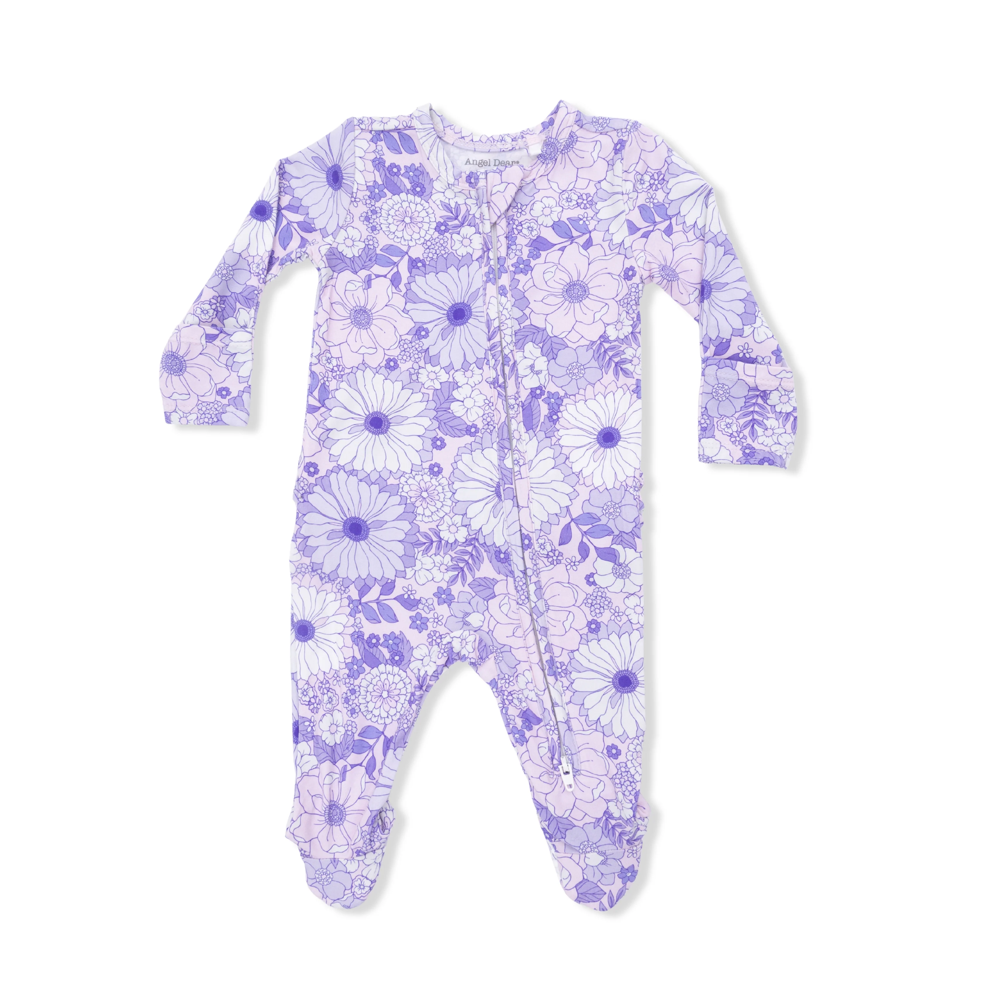 Lacy Lavender Floral - 2 Way Ruffle Back Zipper Footie - Image 3