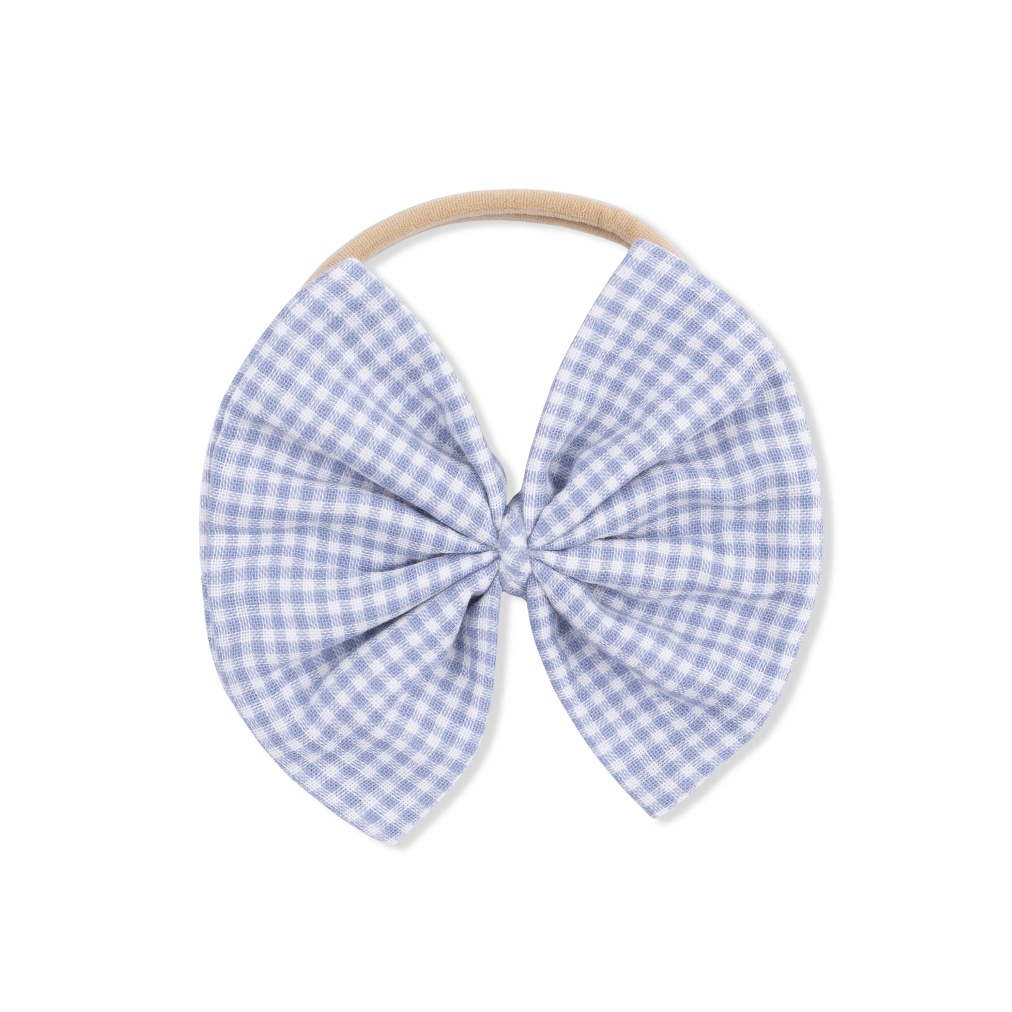 Micro Gingham Blue Blizzard - Bow on Headband - Image 2