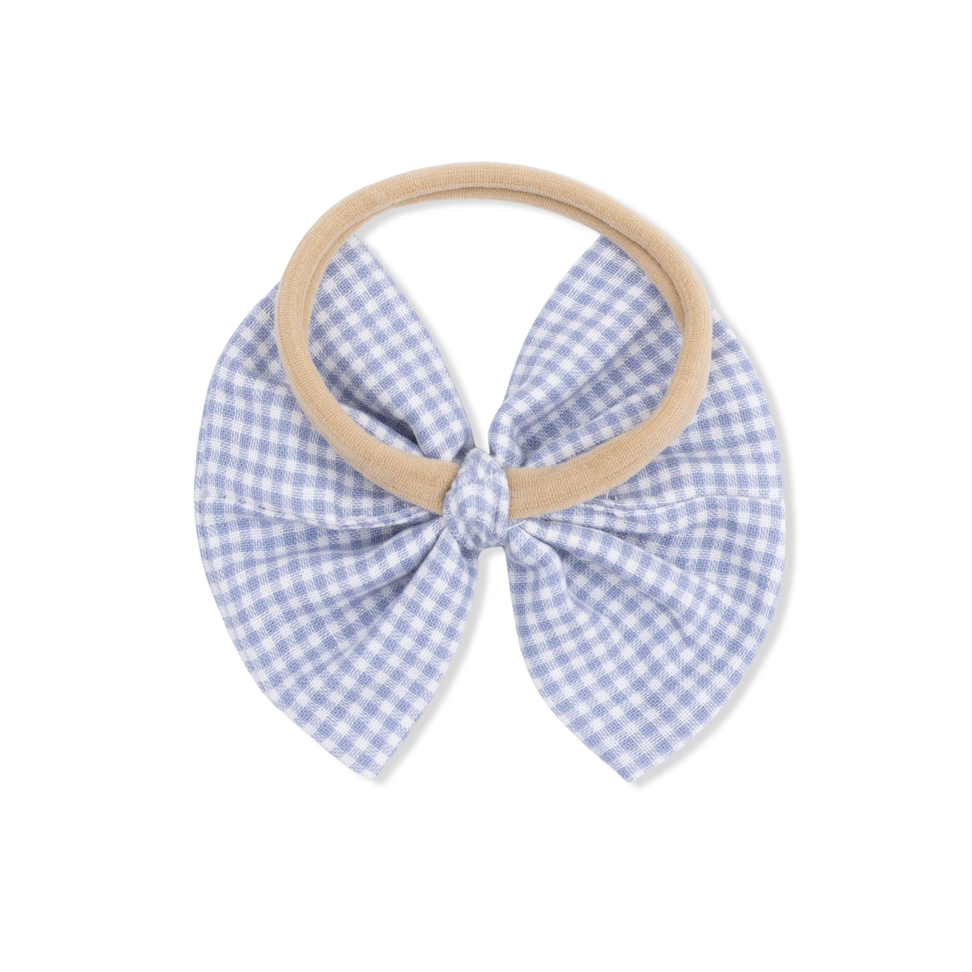 Micro Gingham Blue Blizzard - Bow on Headband - Image 5
