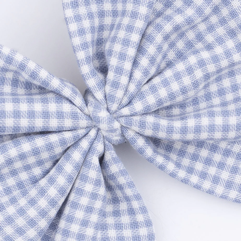 Micro Gingham Blue Blizzard - Bow on Headband - Image 7