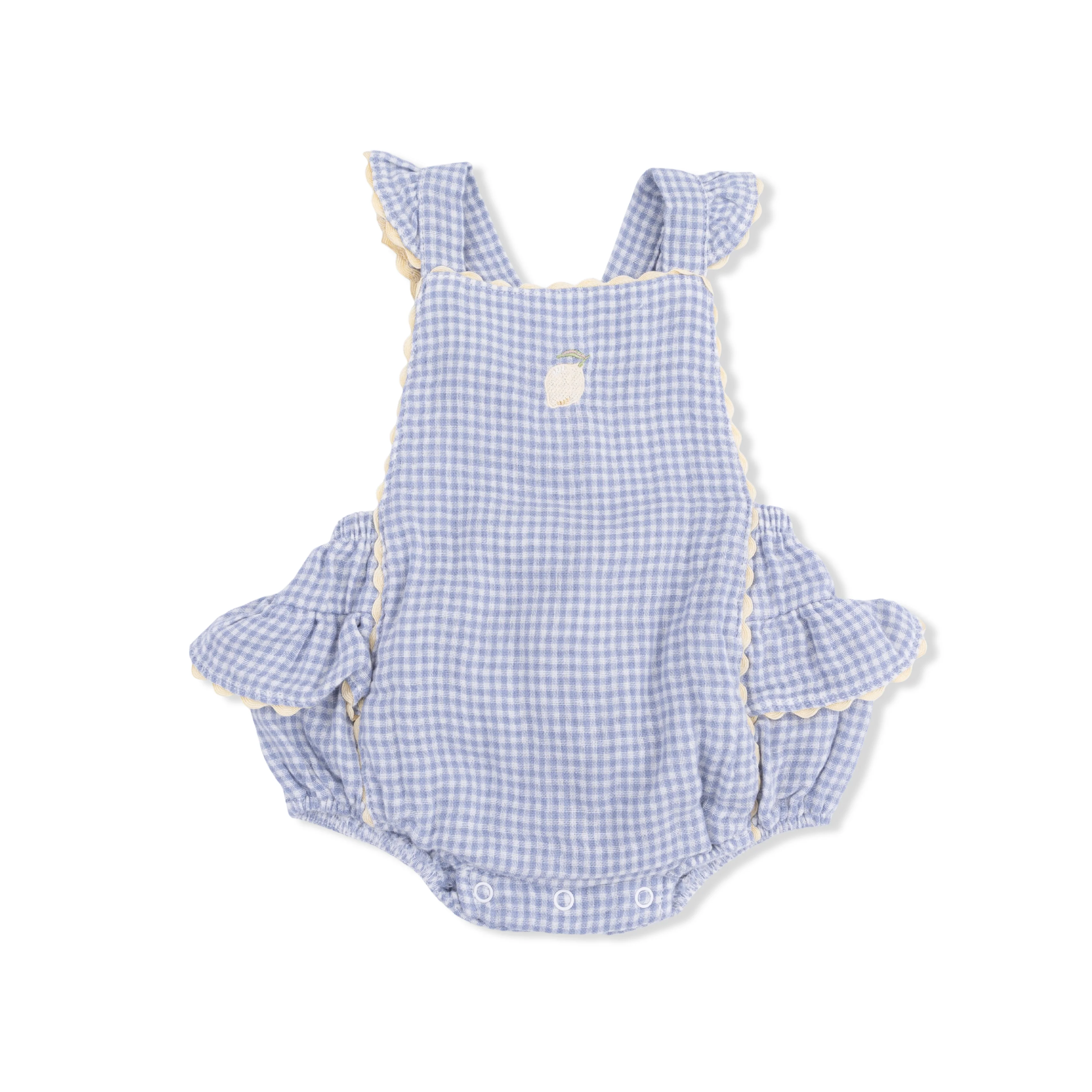 Micro Gingham Blue Blizzard - Ric Rac Ruffle Sunsuit - Image 2