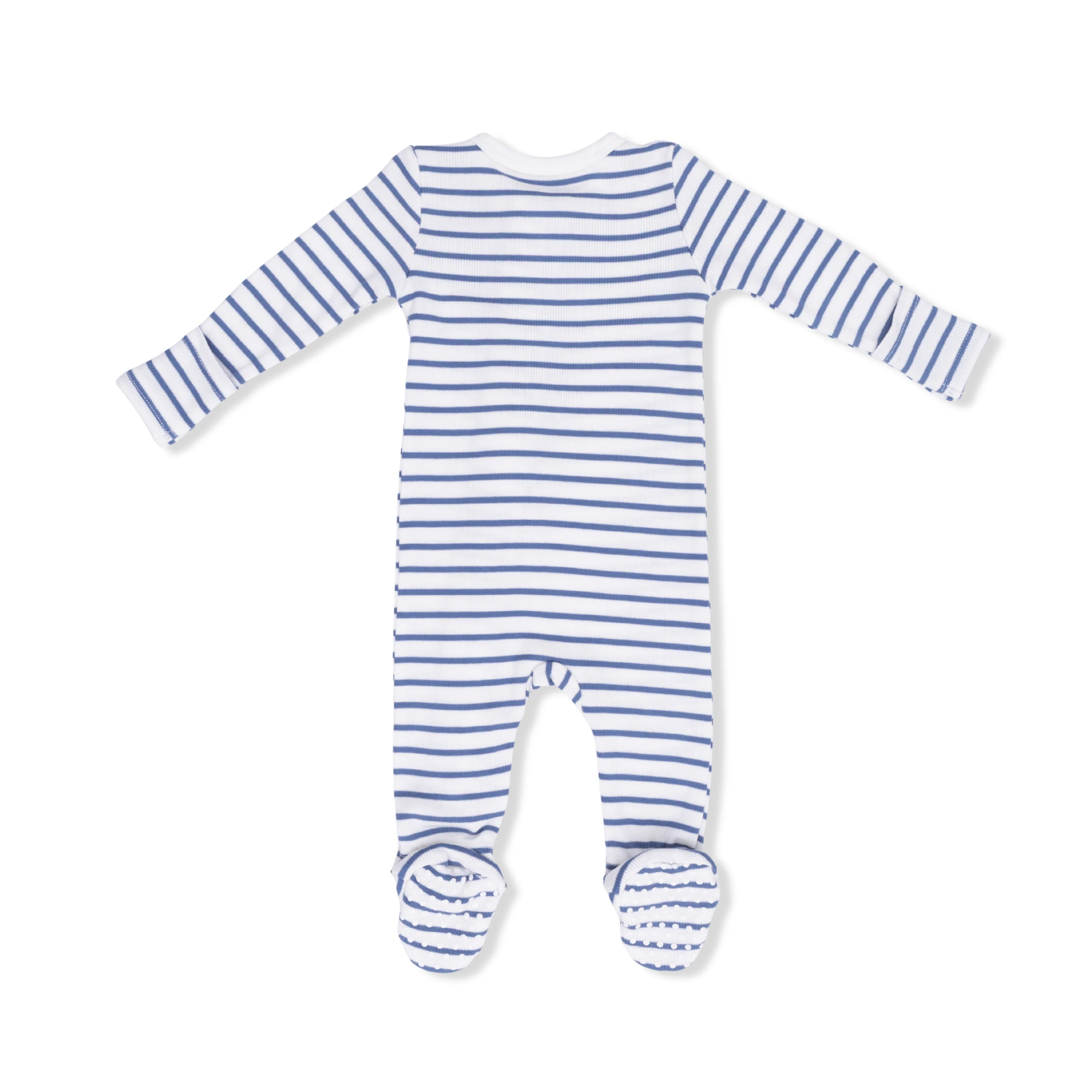 Navy Stripe - 2 Way Zipper Footie - Image 3