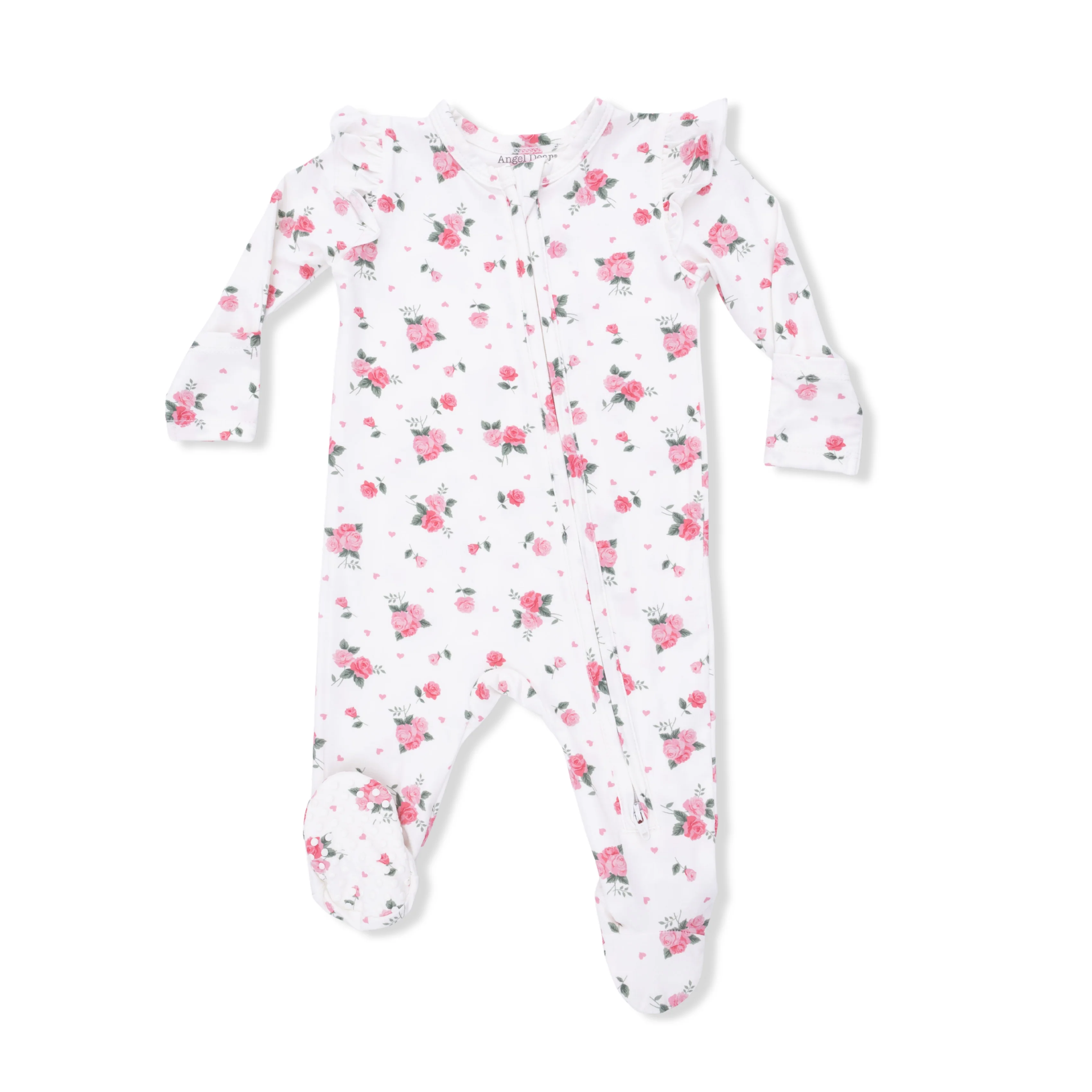 Pink Rosettes - 2 Way Ruffle Sleeve Zipper Footie - Image 2