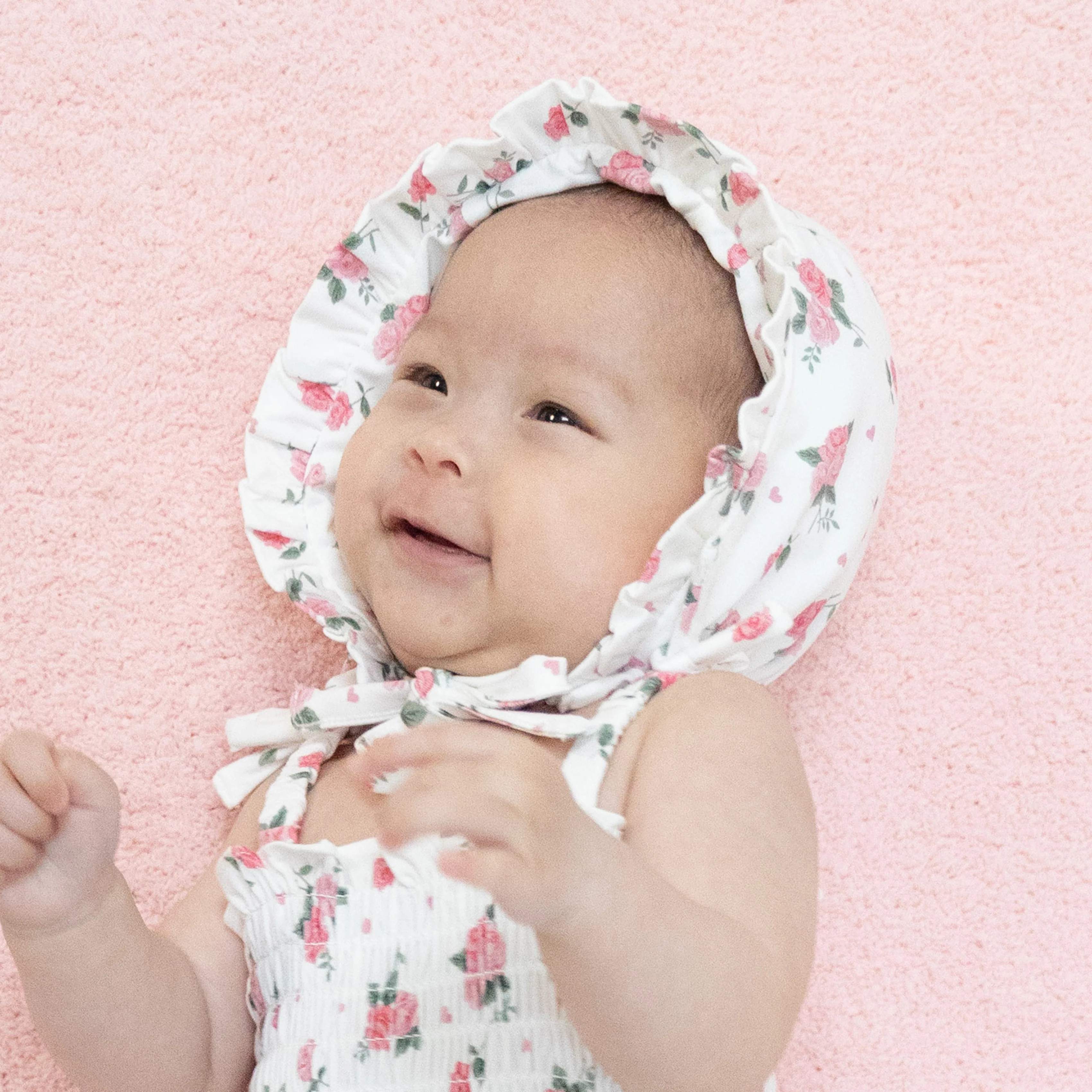 Pink Rosettes - Ruffle Bonnet