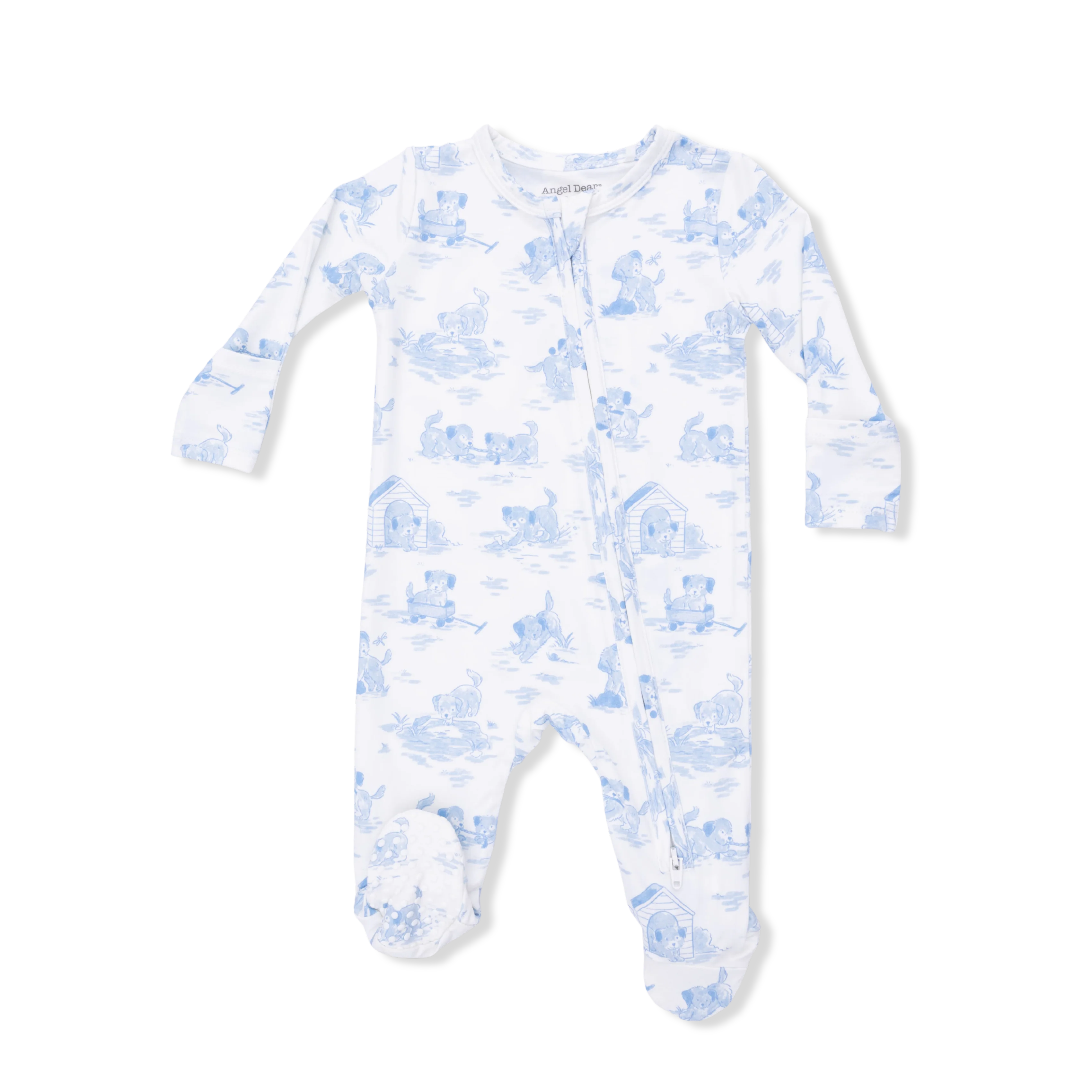 Puppy Toile Blue - 2 Way Zipper Footie & Swaddle Blanket Set - Image 2