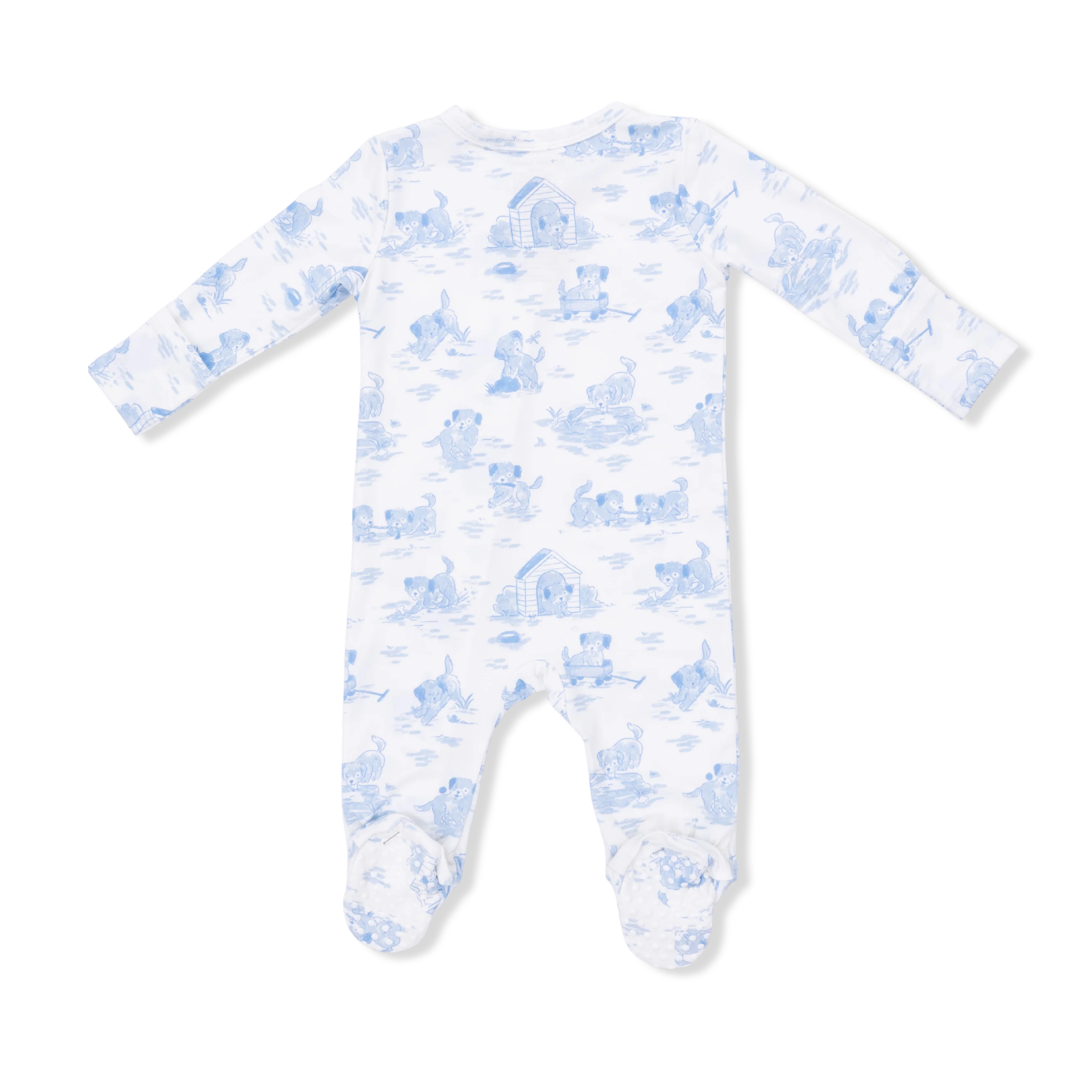 Puppy Toile Blue - 2 Way Zipper Footie & Swaddle Blanket Set - Image 3