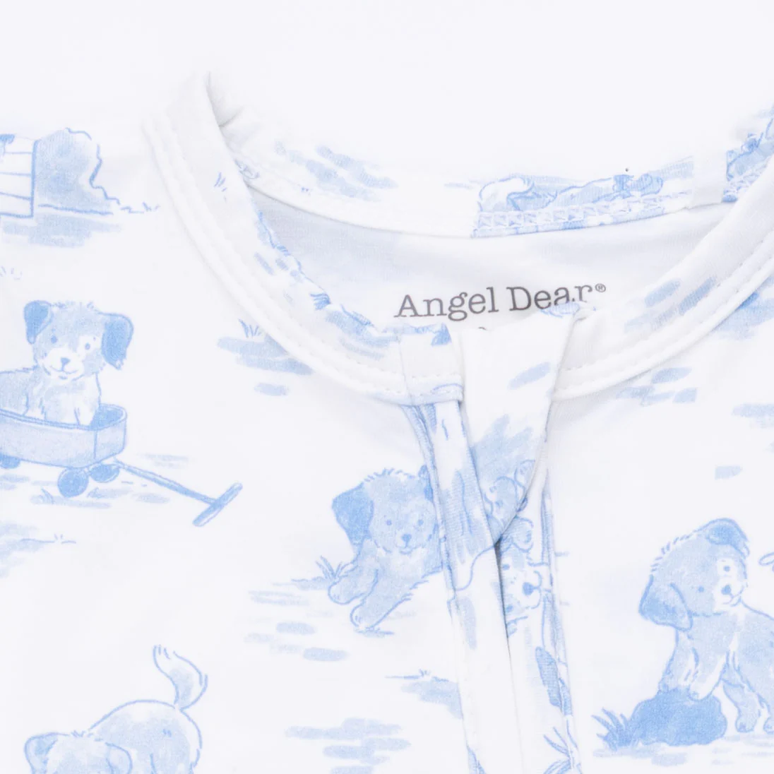 Puppy Toile Blue - 2 Way Zipper Footie & Swaddle Blanket Set - Image 5