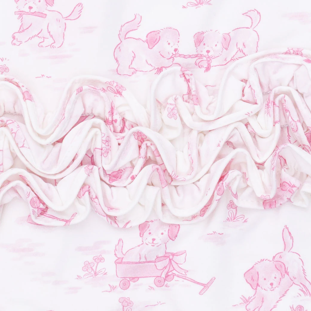 Puppy Toile Pink - 2 Way Ruffle Back Zipper Footie - Image 4