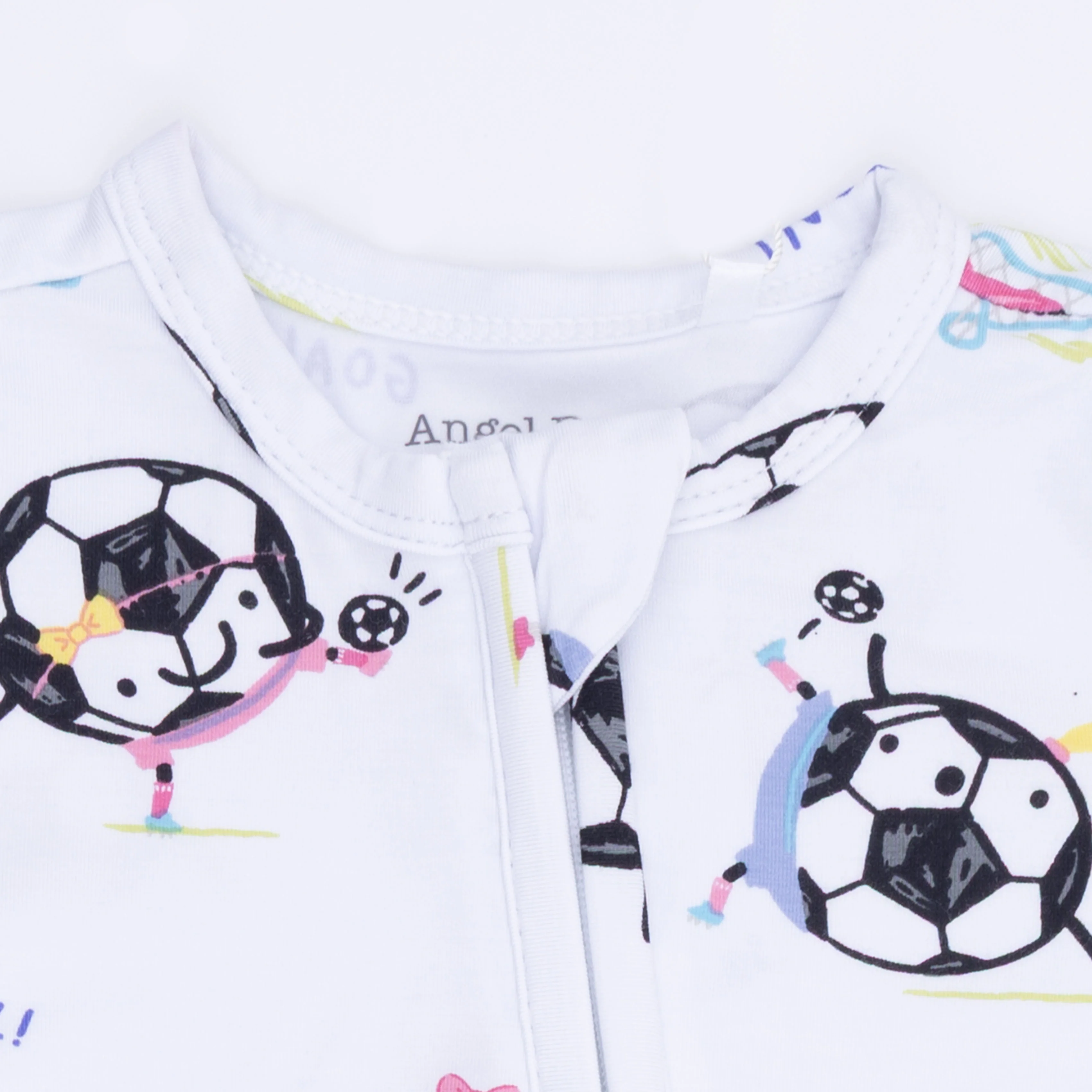 Soccer Balls Playing Soccer Pink - 2 Way Ruffle Back Zipper Footie - Image 4