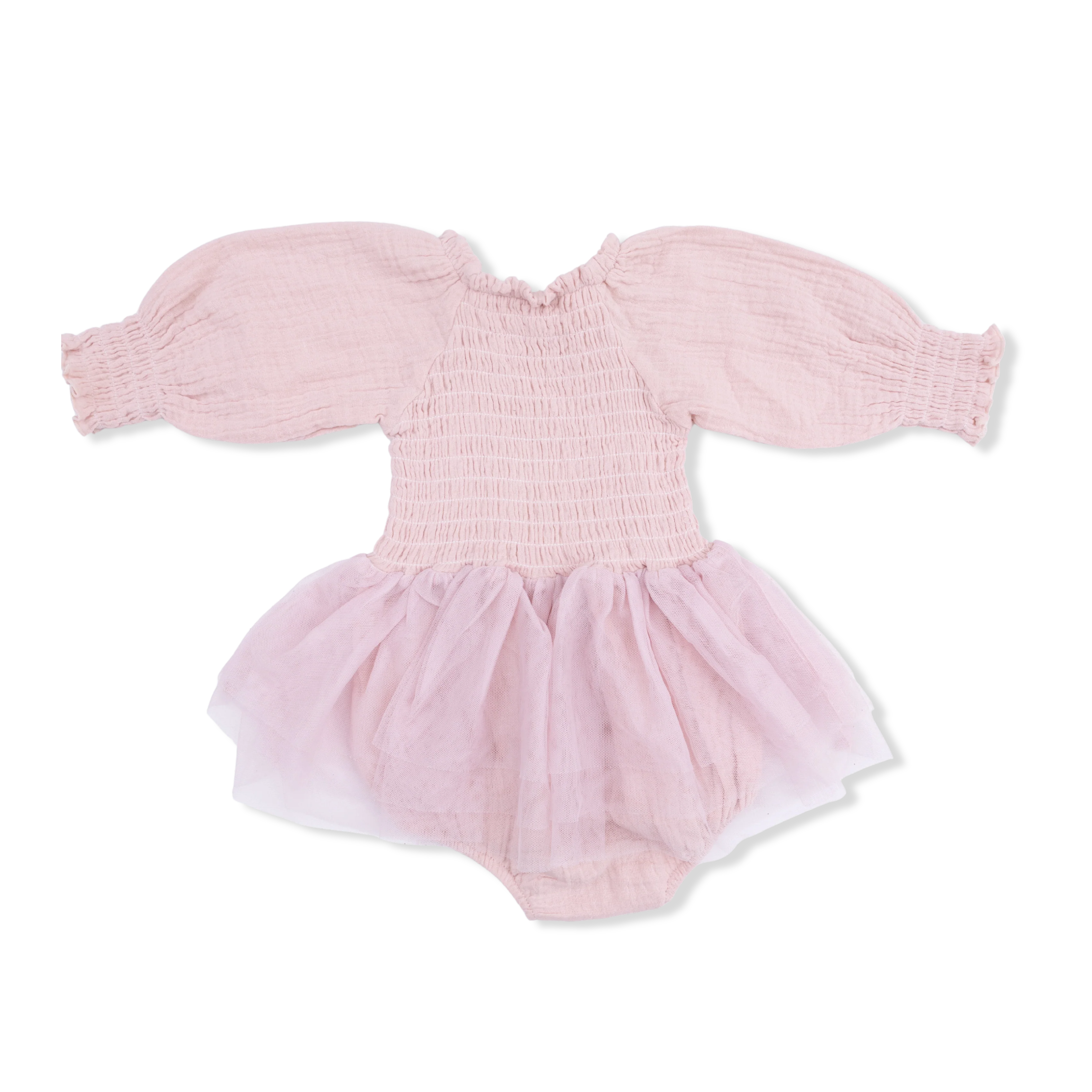 Solid Muslin Lotus - Long Sleeve Smocked Bubble with Tutu - Image 3