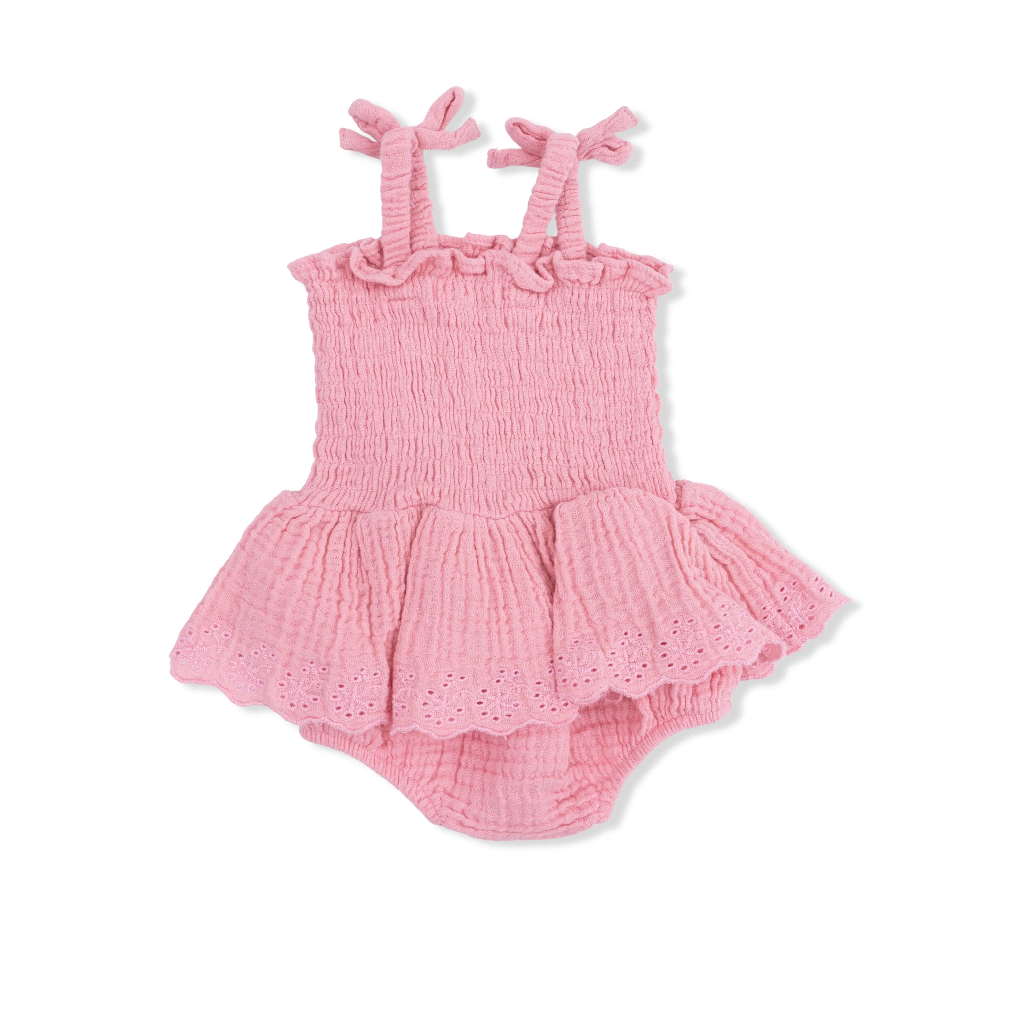 Solid Muslin Poignant Pink - Smocked Bubble with Skirt - Image 2