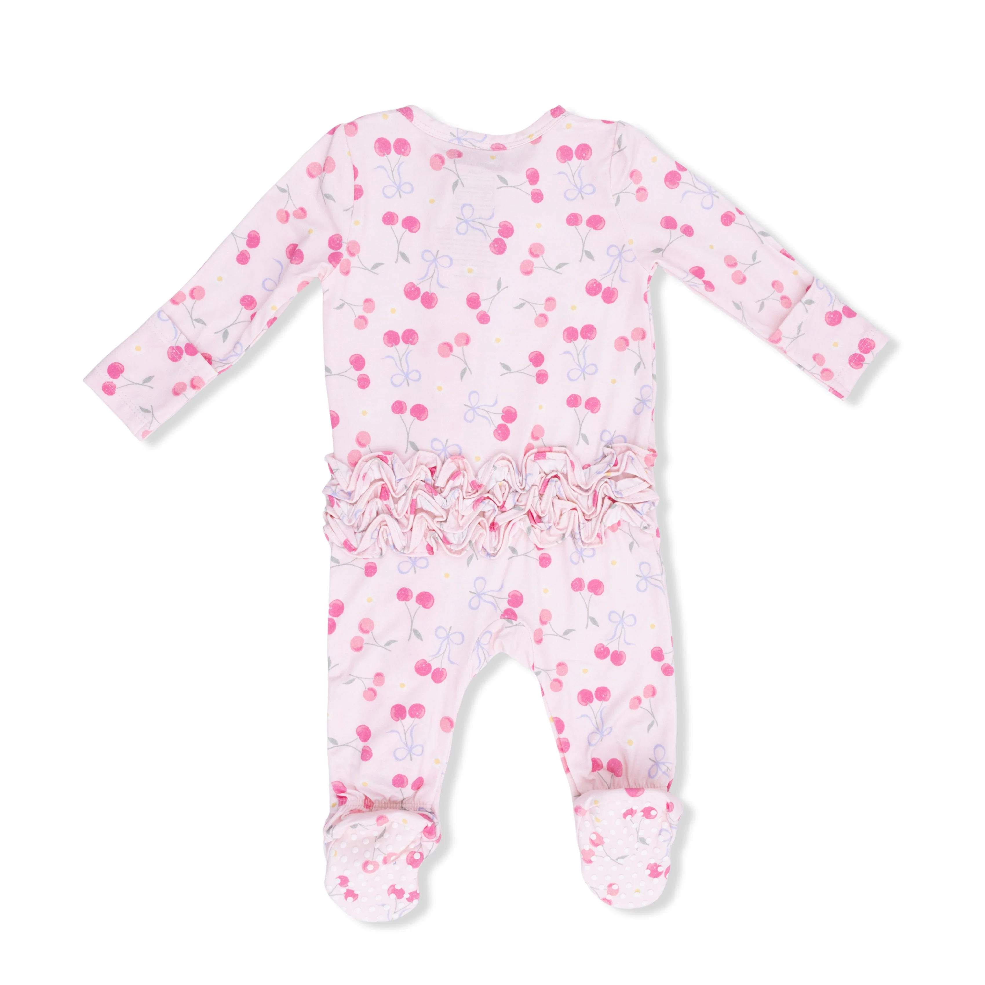 Sweet Bow Cherries - 2 Way Ruffle Back Zipper Footie - Image 4