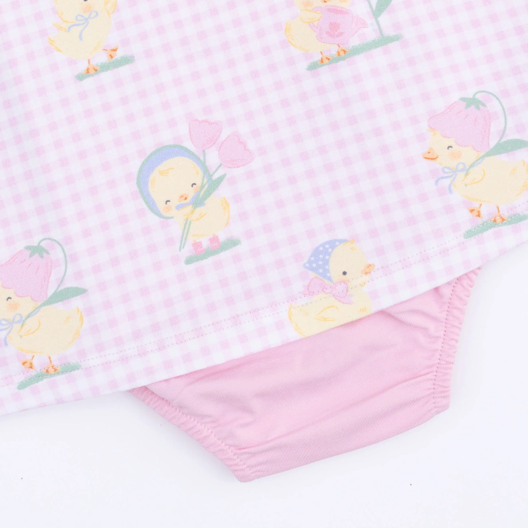 Vintage Spring Ducklings Pink - A-Line Bodysuit Dress - Image 4