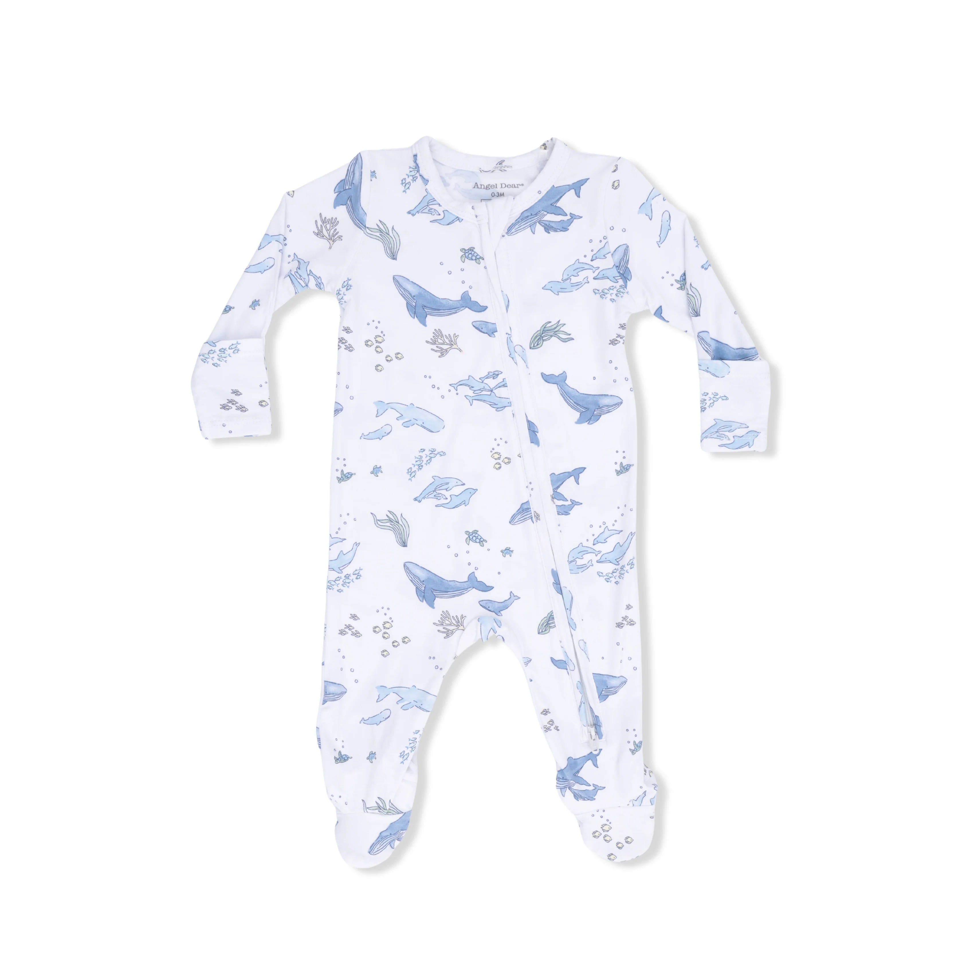 Watercolor Blue Whales - 2 Way Zipper Footie - Image 4